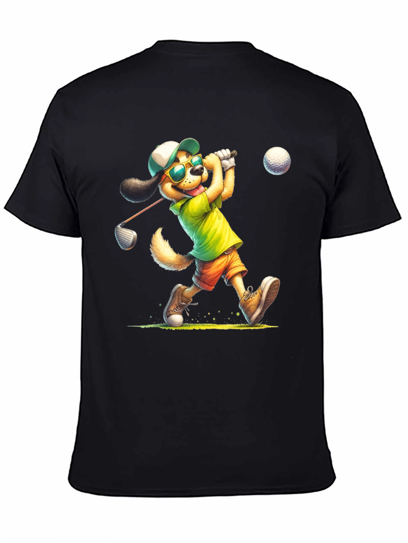 Black Cartoon Dog Golfer T-Shirt view 4