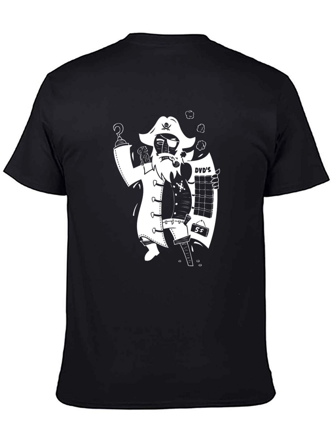 Black Pirate DVD Salesman T-Shirt - Unique Graphic Tee view 4