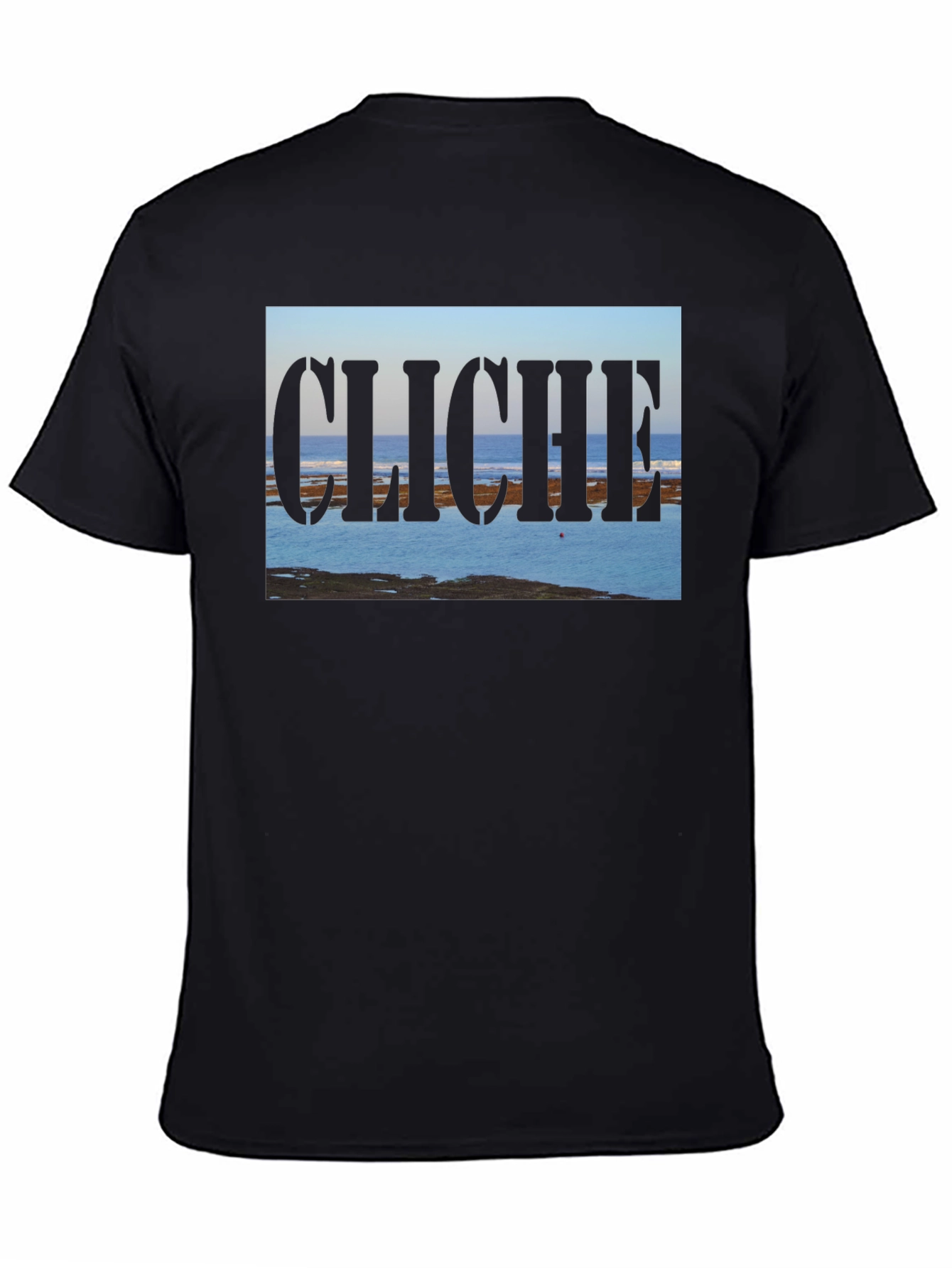 Black Cliche Ocean View Men's Black T-Shirt view 4