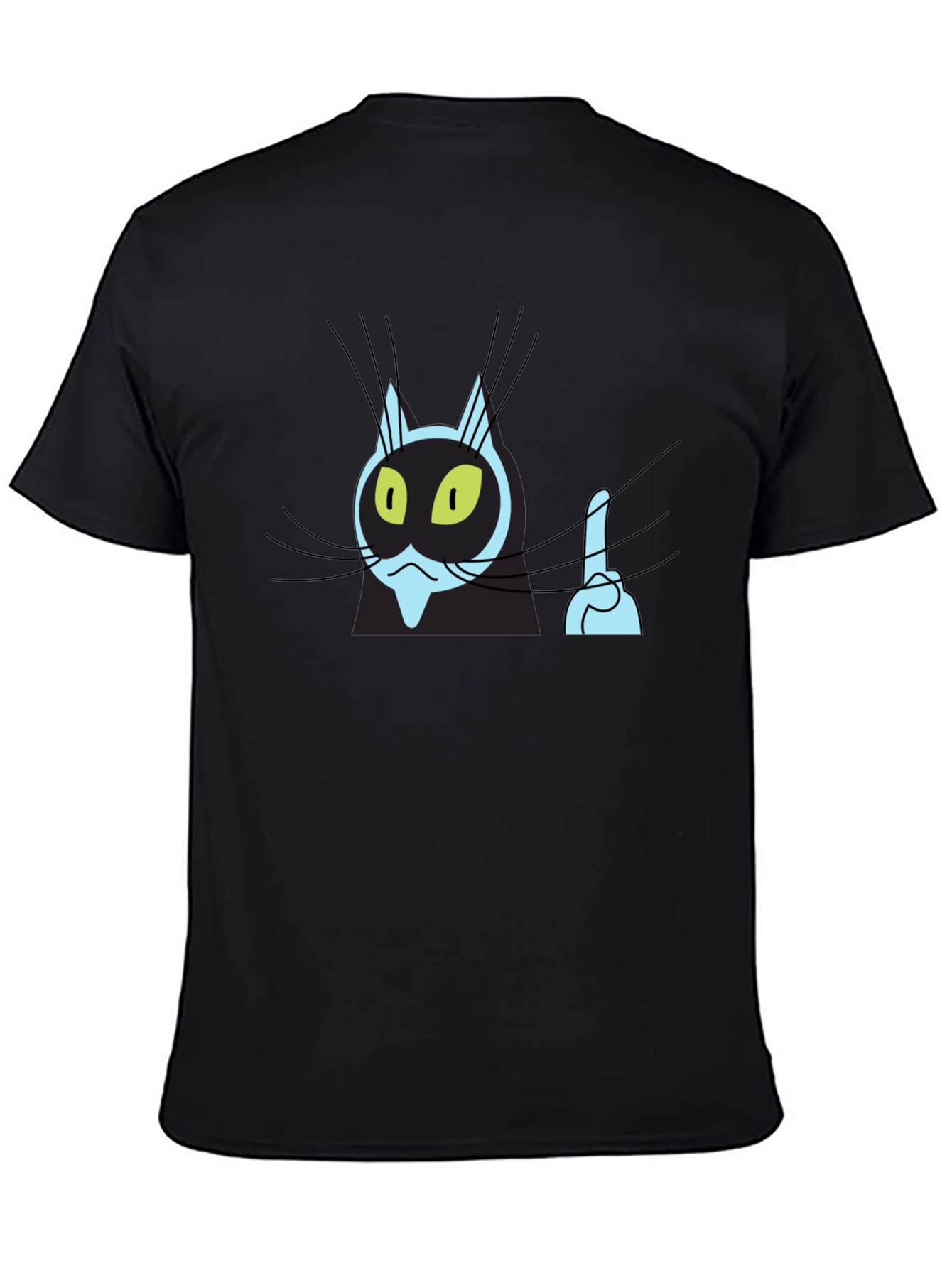 Black Cartoon Cat Middle Finger Graphic Tee - Black view 4