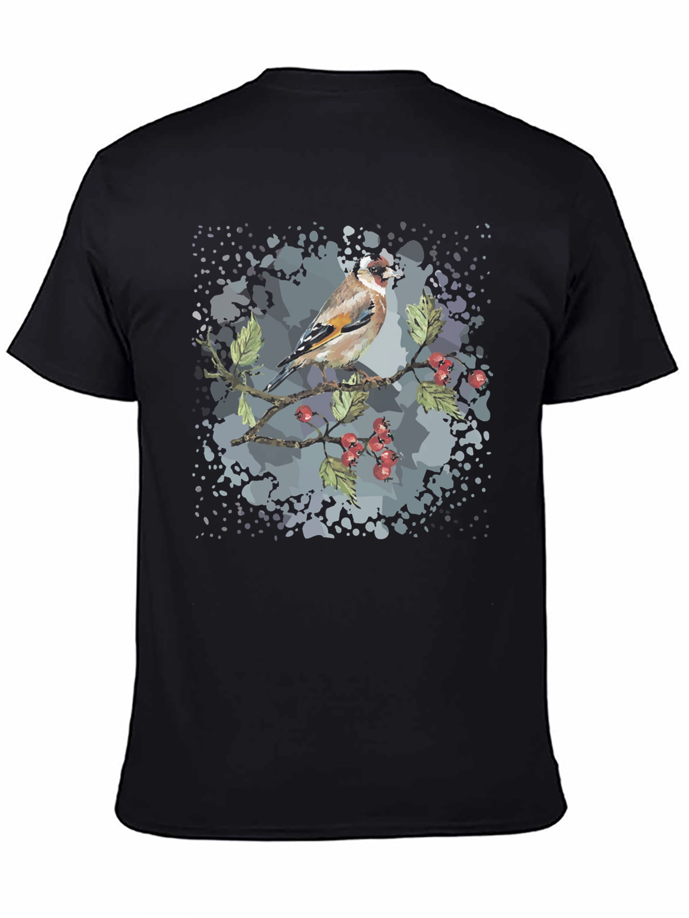 Black Goldfinch Bird Graphic Black T-Shirt view 4