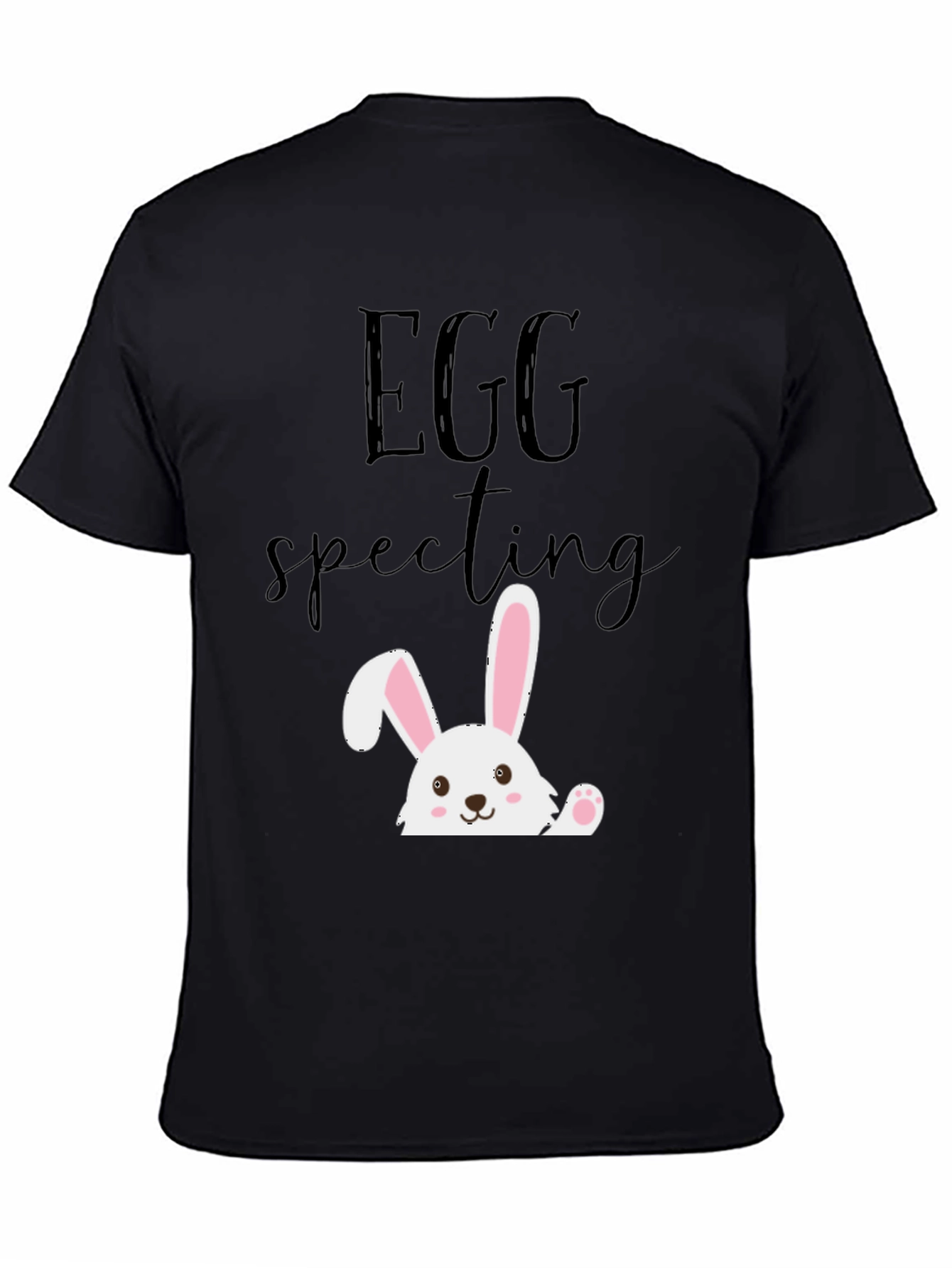 Black Eggspecting Easter Bunny T-Shirt - Funny Pregnancy Tee view 4