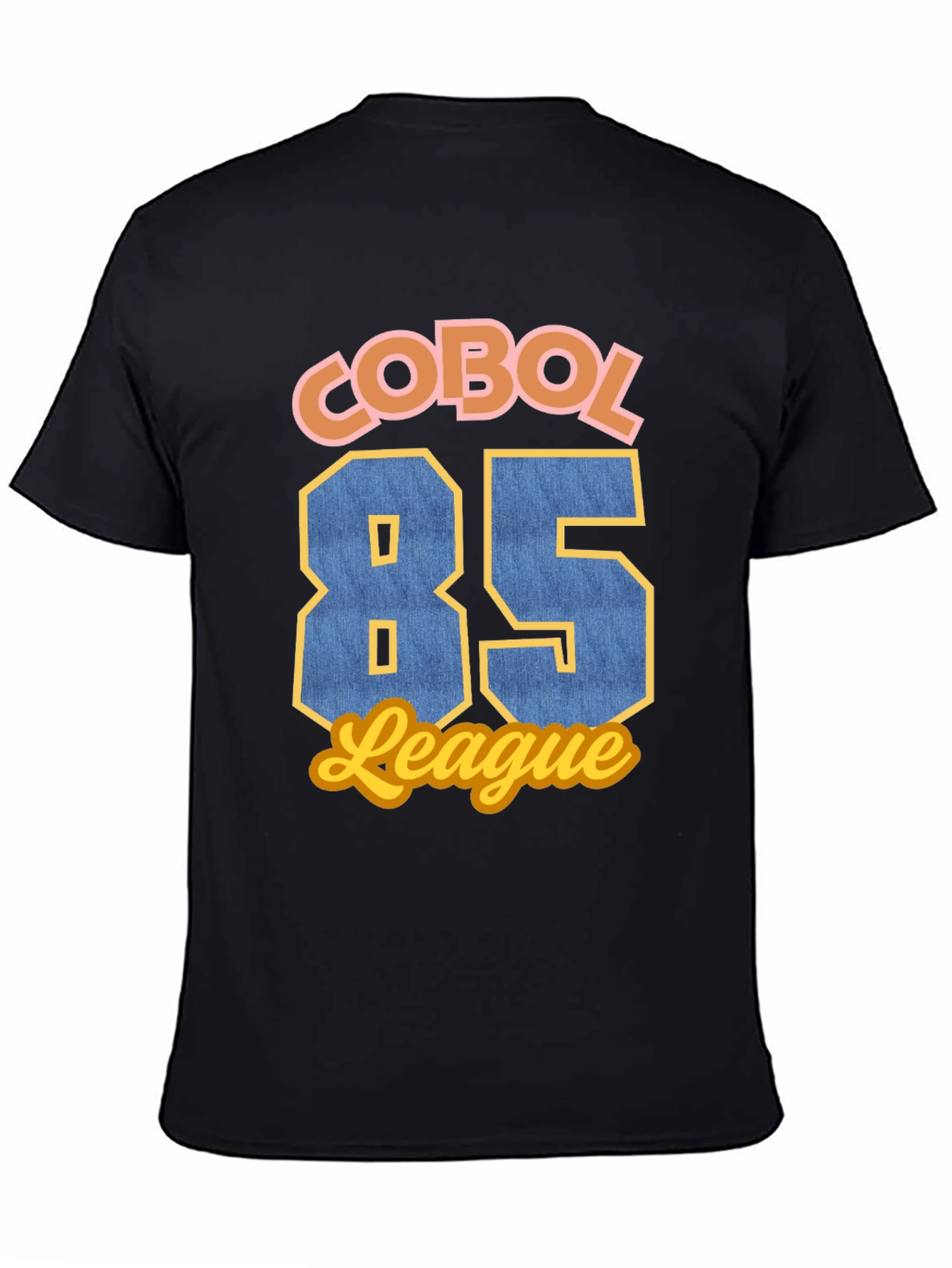 Black COBOL 85 League T-Shirt - Retro Programmer Style view 4