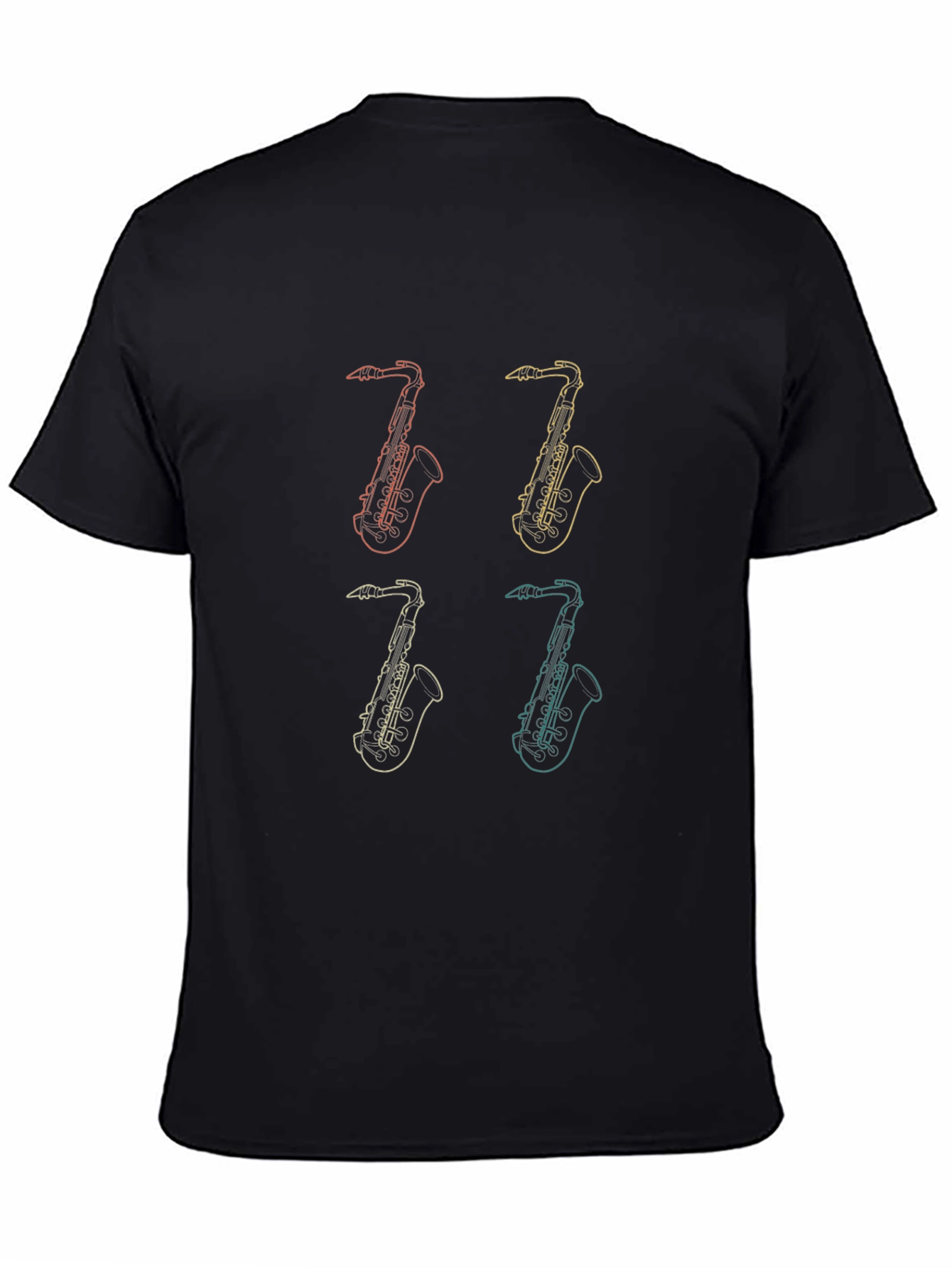 Black Retro Saxophone Graphic Tee - Black Unisex T-Shirt view 4