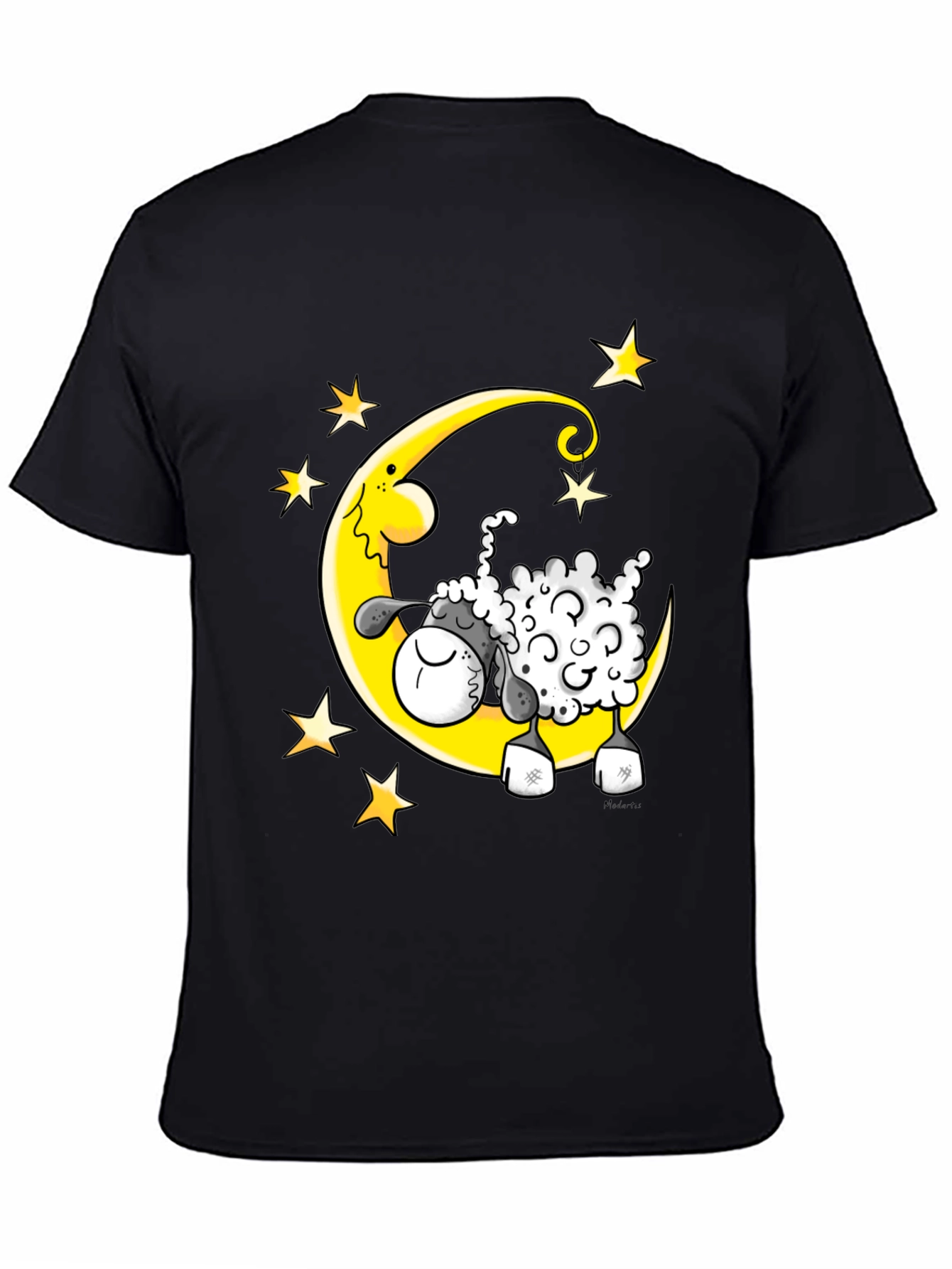 Black Dreamy Sheep T-Shirt - Moon and Stars Graphic Tee view 4