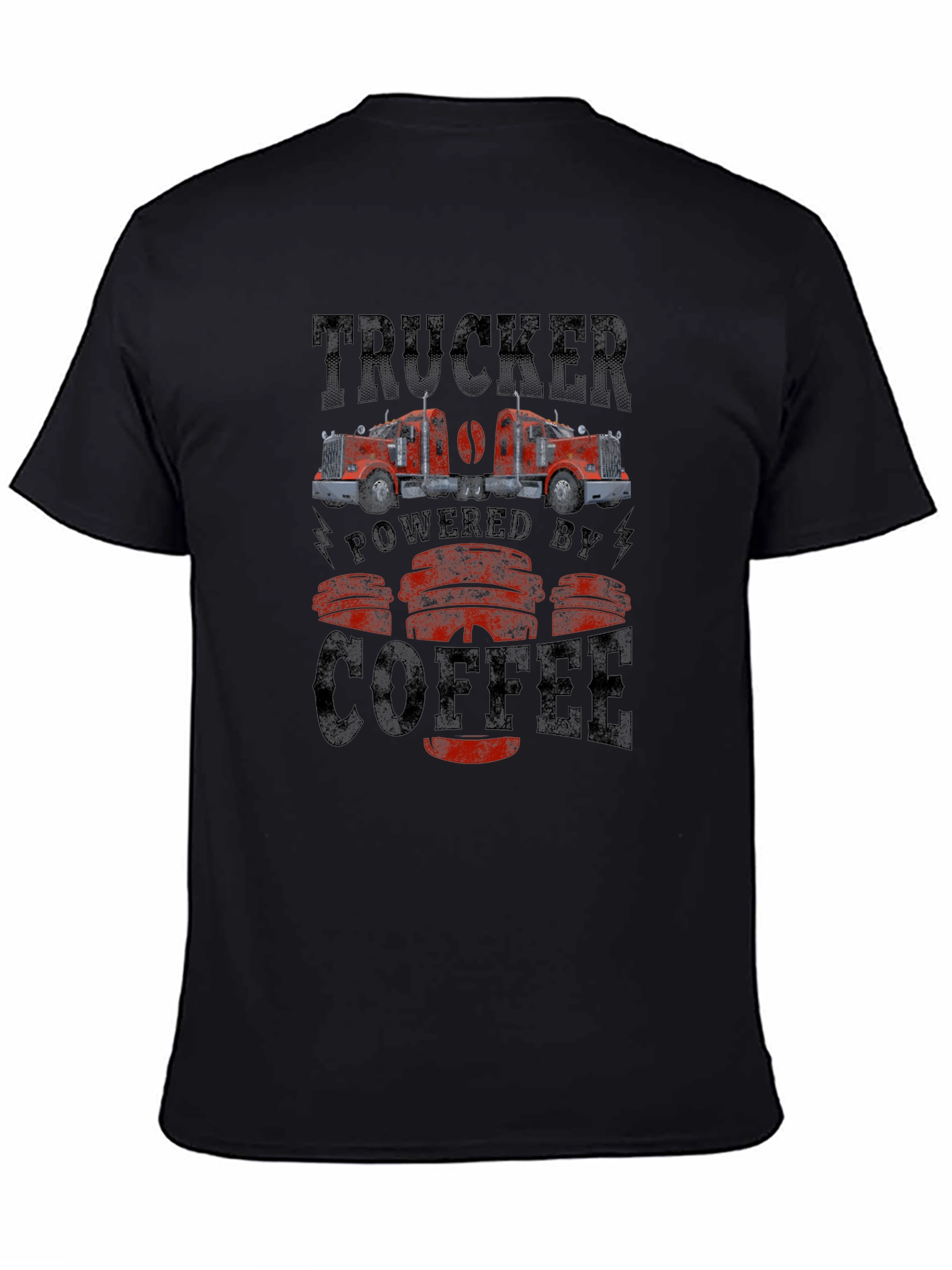 Black Trucker Powered by Coffee Graphic Tee view 4