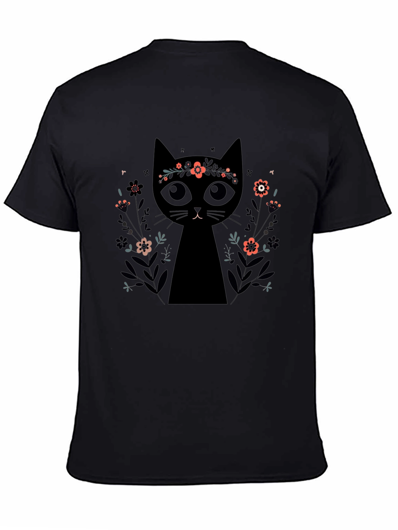 Black Black Cat Floral Crown T-Shirt - Trendy Graphic Tee view 4