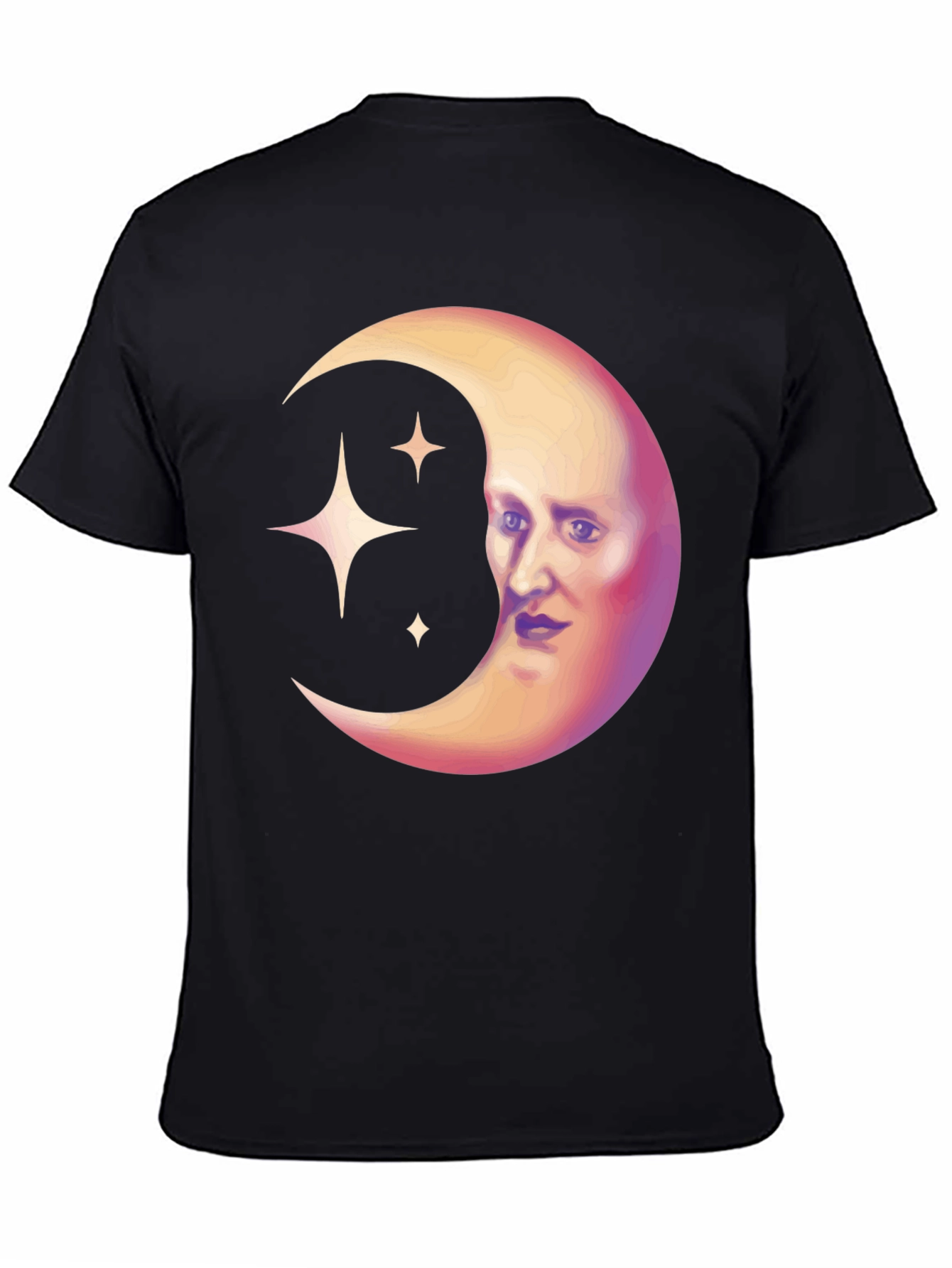 Black Celestial Moon Face Graphic Tee - Unique Design view 4