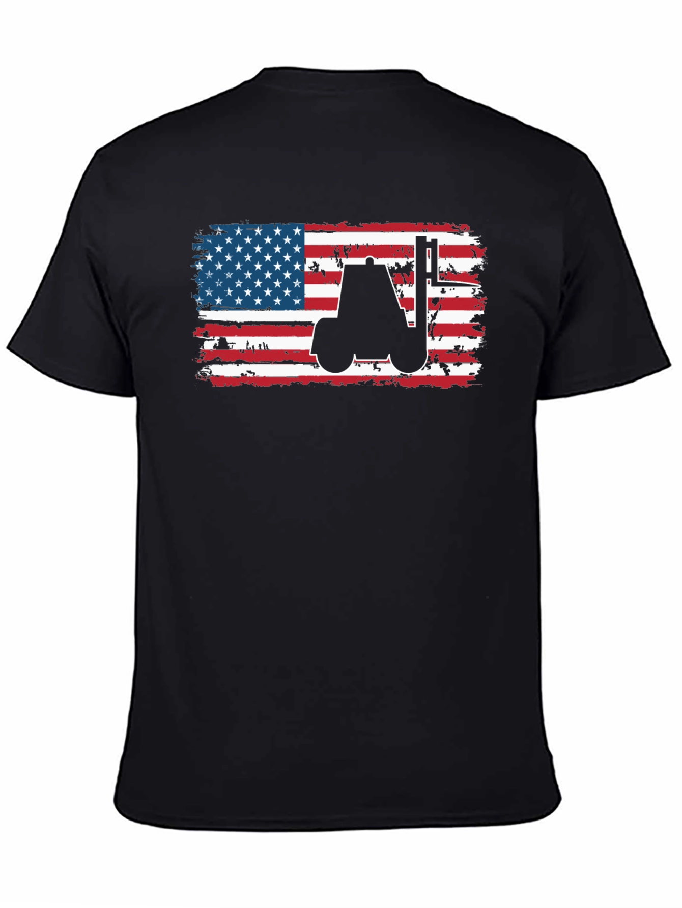Black American Flag Forklift T-Shirt view 4