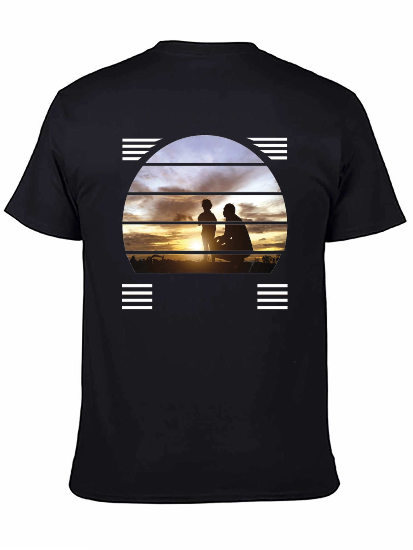 Black Sunset Father & Child Silhouette Black T-Shirt view 4
