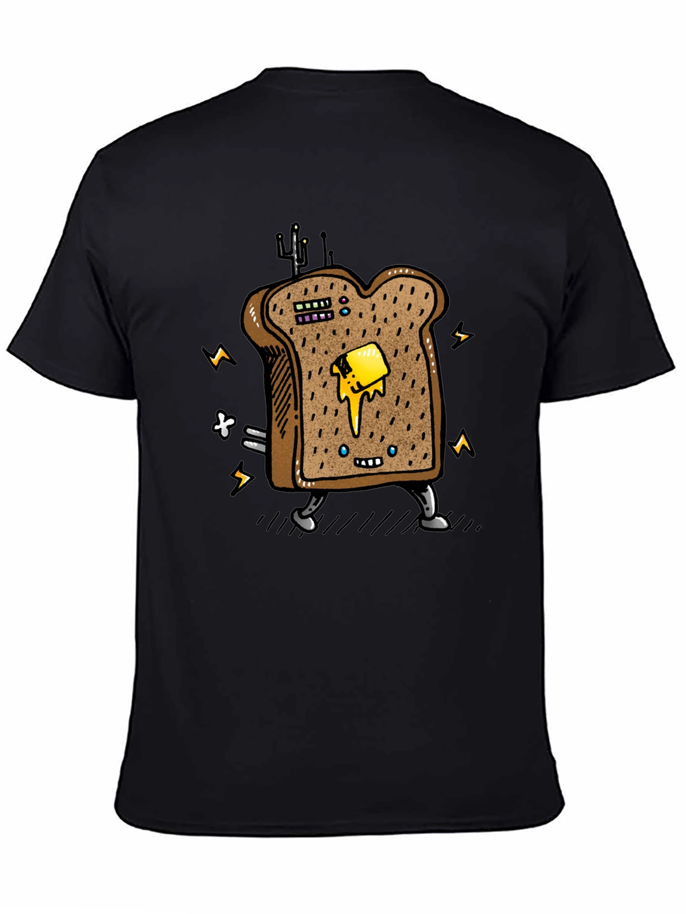 Black Animated Toast Graphic Black T-Shirt view 4
