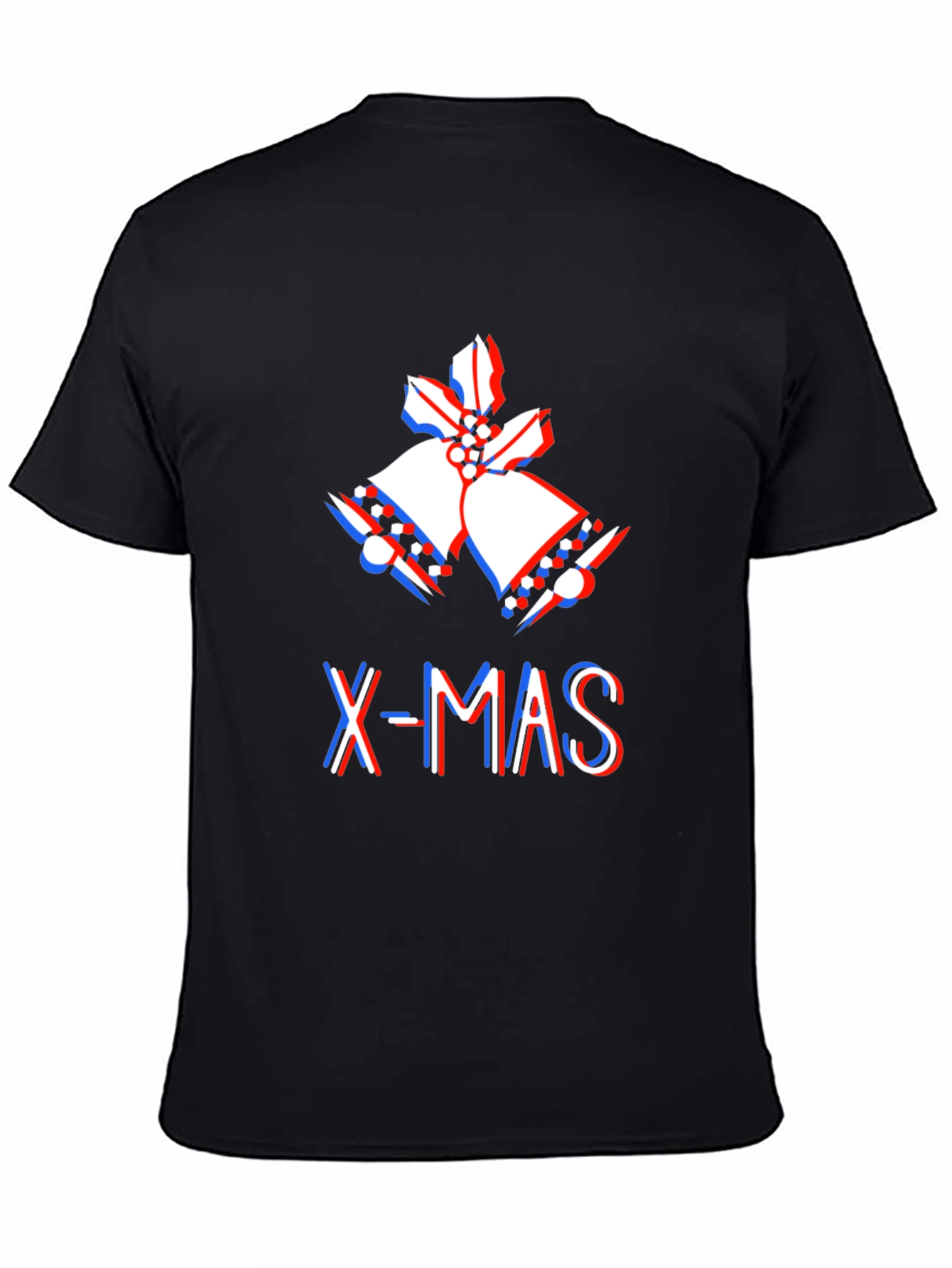 Black X-MAS Bell 3D Effect Graphic Black T-Shirt view 4