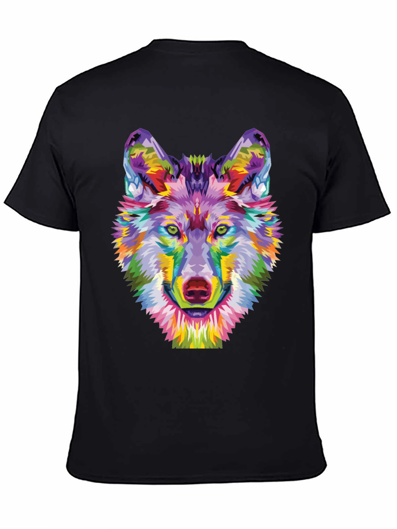 Black Colorful Wolf Graphic Tee - Unique Art Shirt view 4