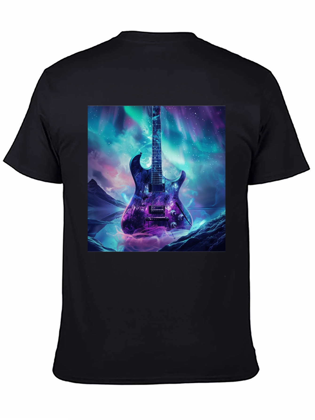 Black Guitar Galaxy Graphic Tee - Black Cotton T-Shirt view 4