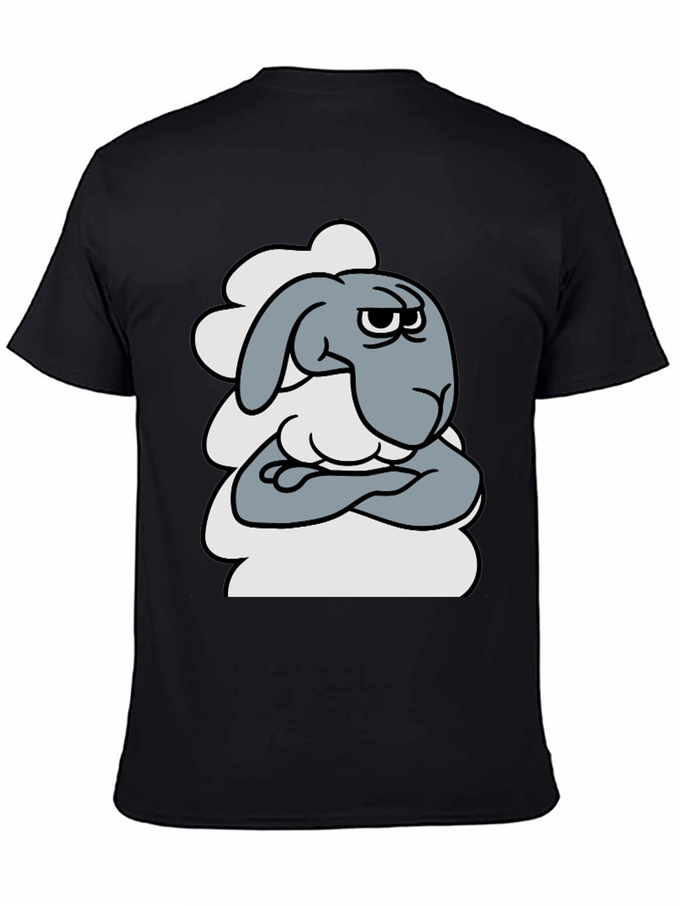 Black Grumpy Cartoon Sheep T-Shirt - Funny Animal Graphic Tee view 4