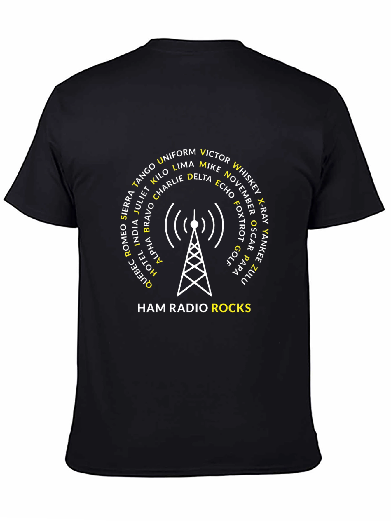 Black Ham Radio Rocks Phonetic Alphabet T-Shirt view 4