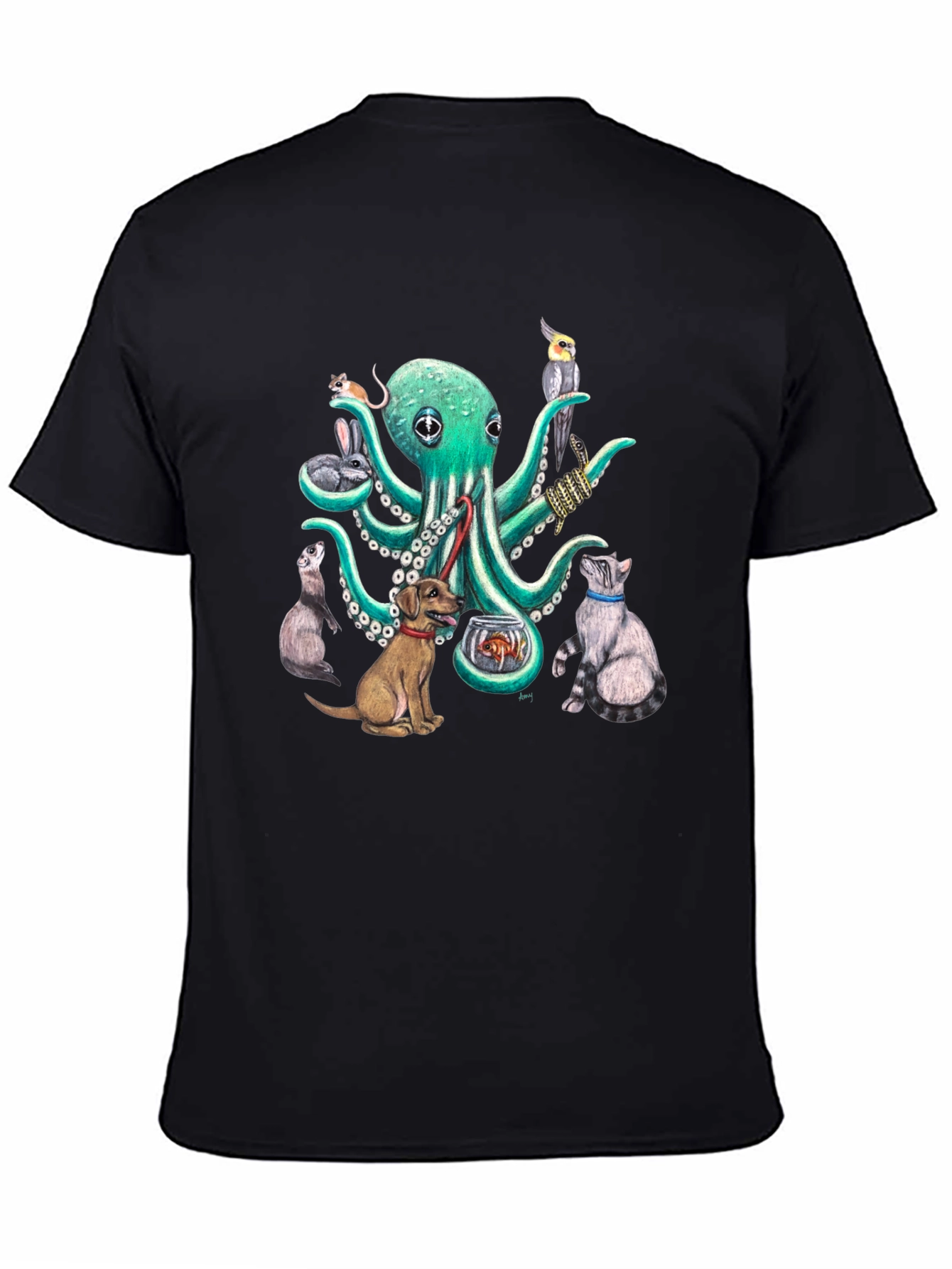 Black Octopus Pet Lover Graphic T-Shirt view 4