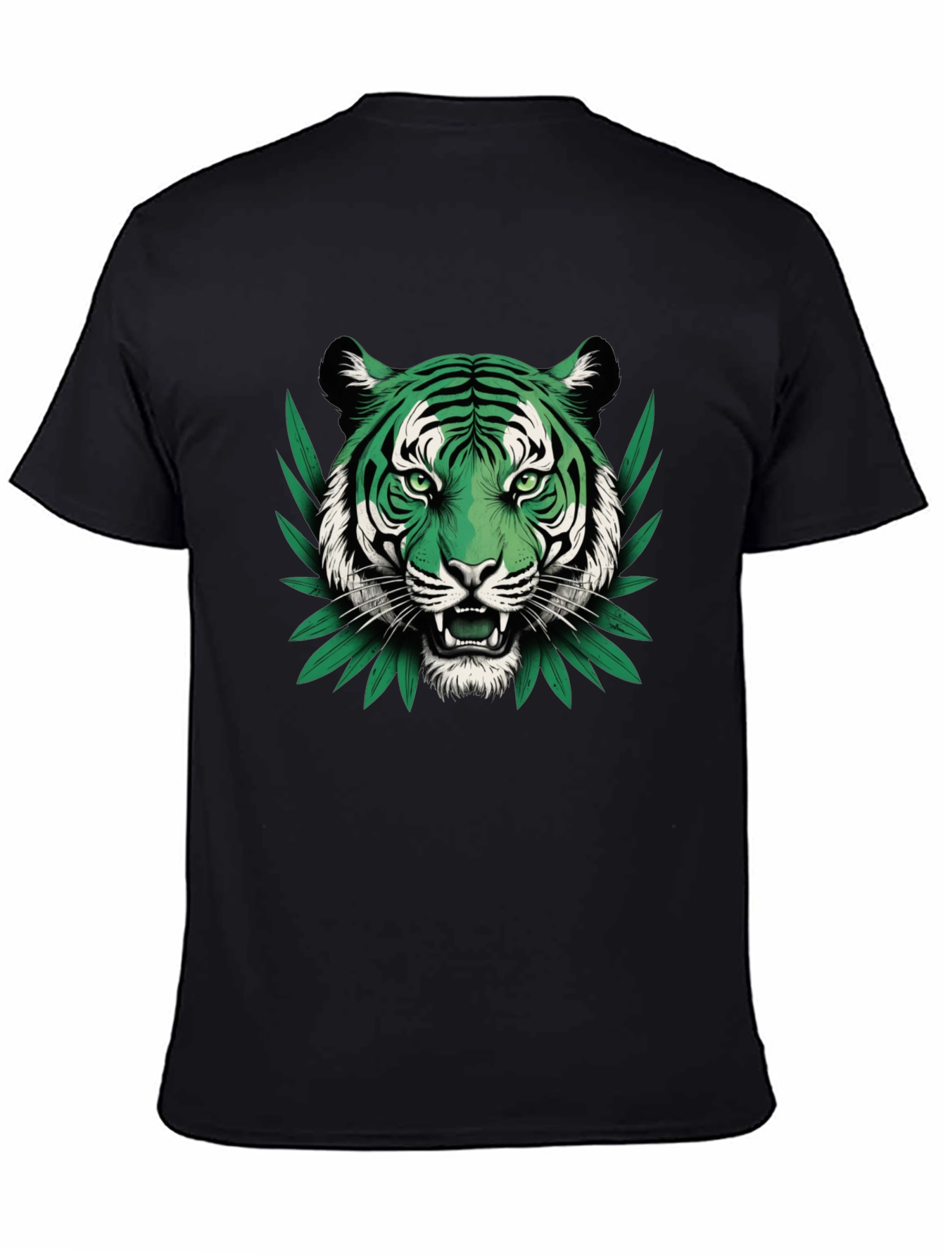 Black Green Tiger Graphic Black T-Shirt view 4