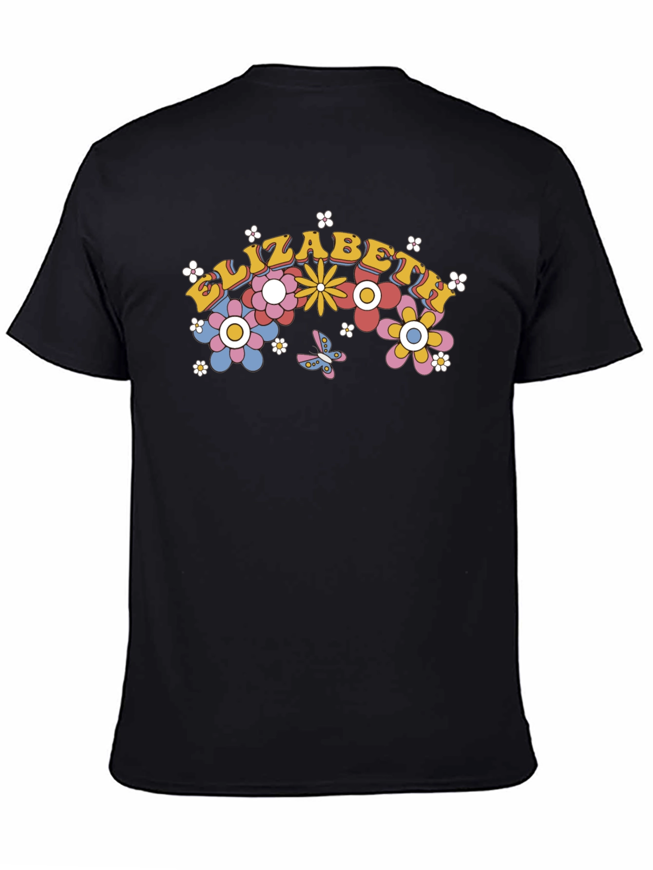 Black Elizabeth Floral Graphic Tee - Retro Style Black T-Shirt view 4