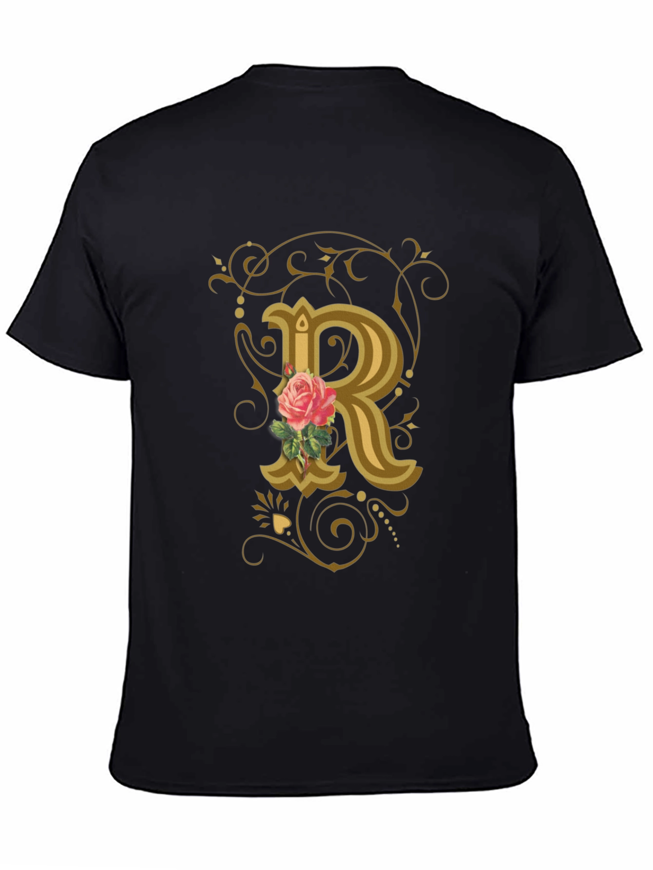 Black Rose Initial R Black T-Shirt view 4