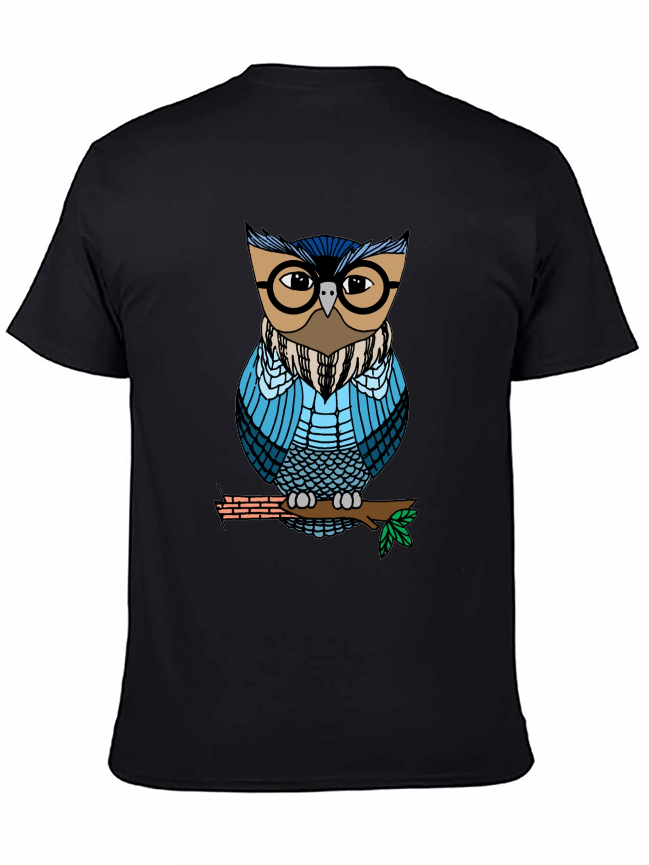 Black Cool Owl Graphic Tee - Unisex Black T-Shirt view 4