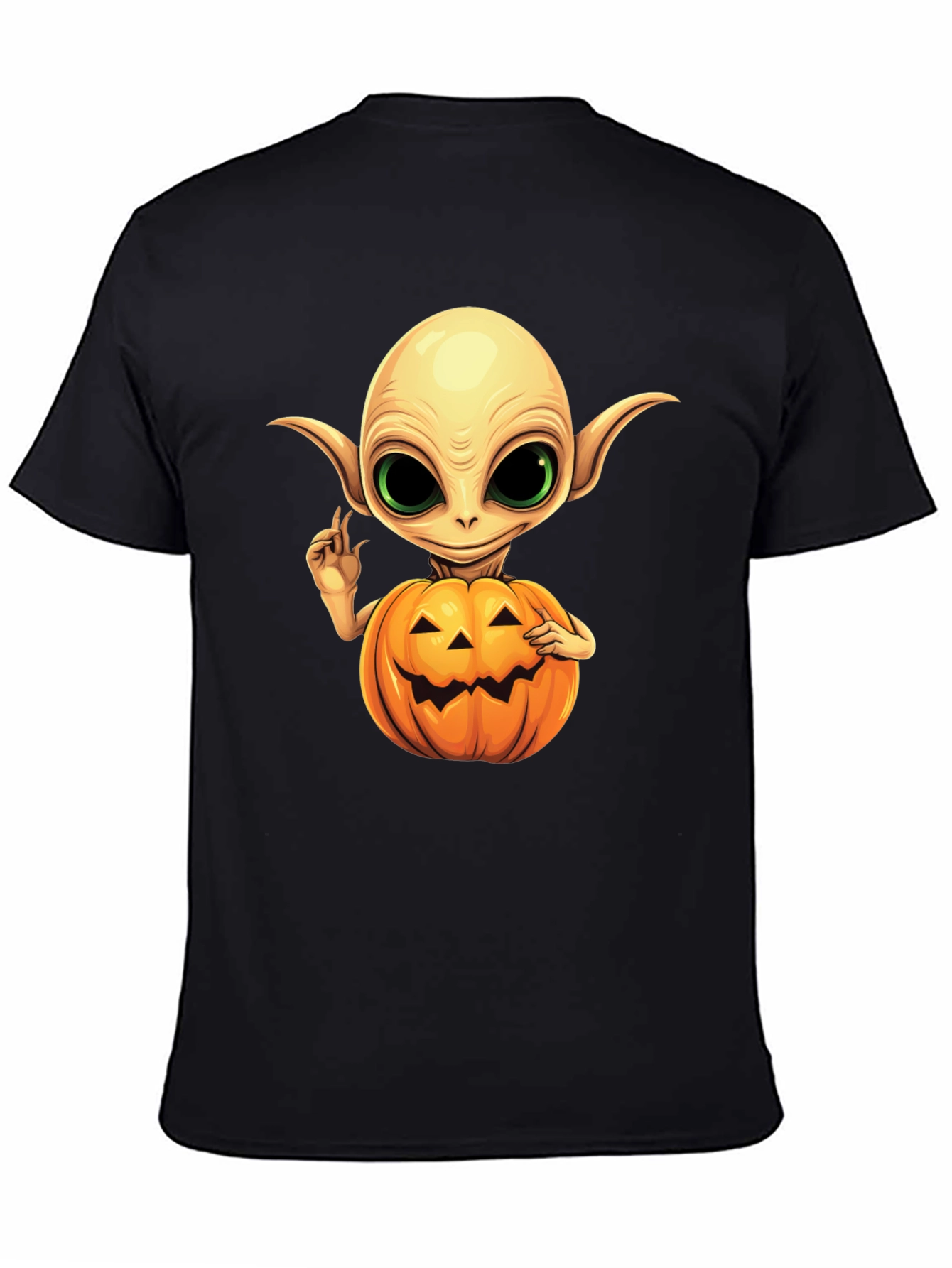 Black Spooky Alien Pumpkin T-Shirt view 4