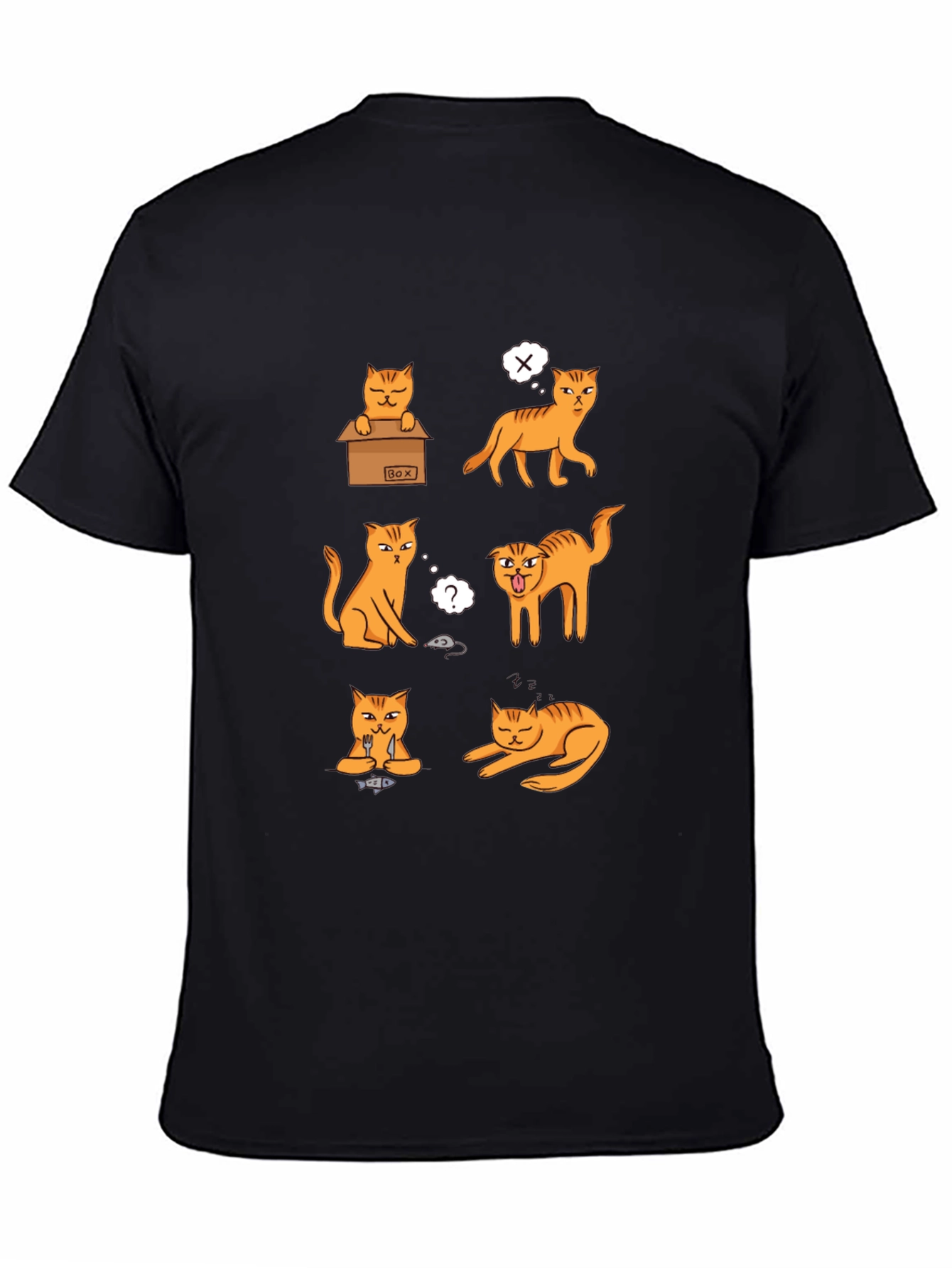 Black Funny Cat Moods Graphic T-Shirt view 4