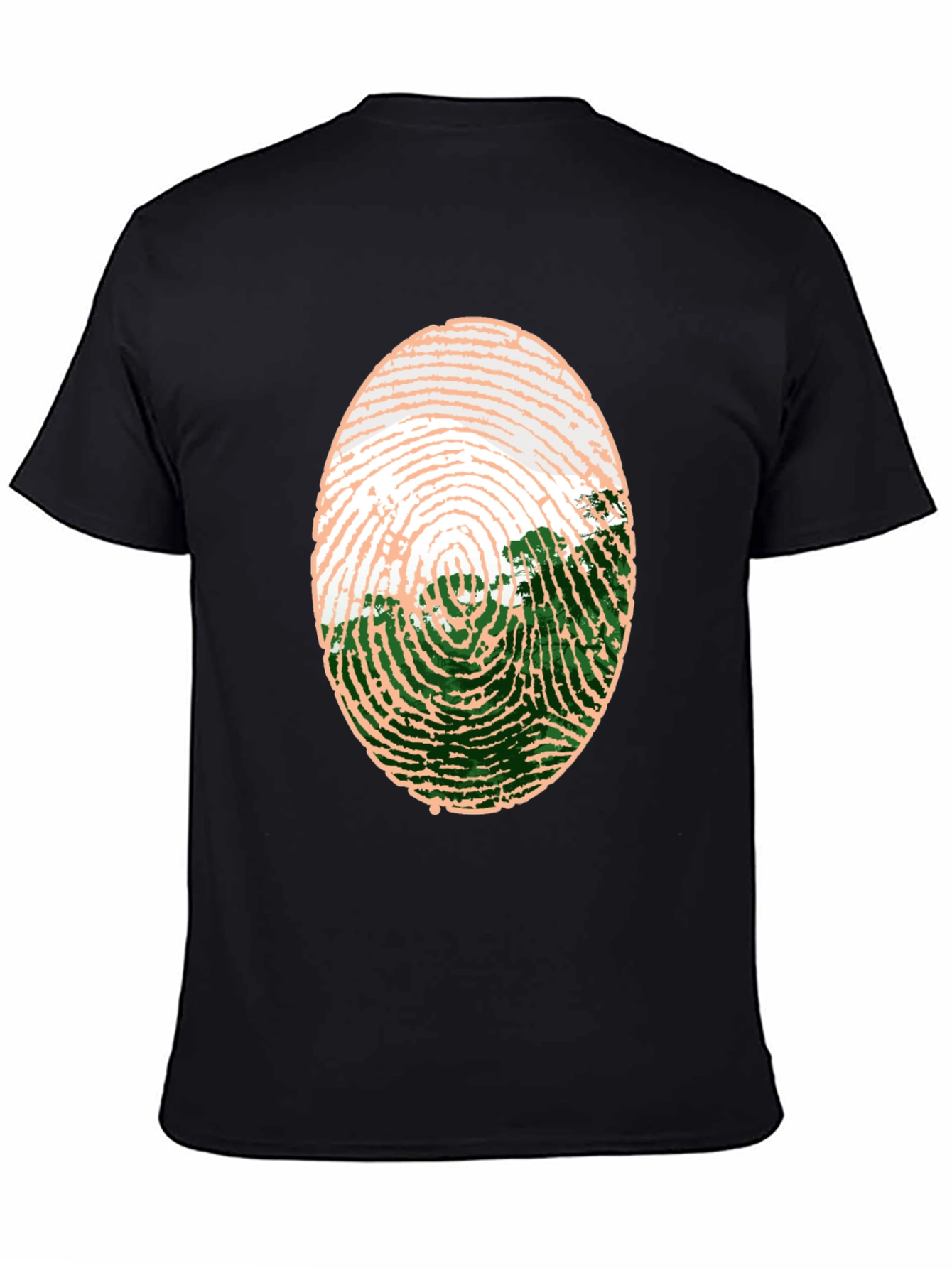 Black Unique Fingerprint Landscape Graphic Tee view 4