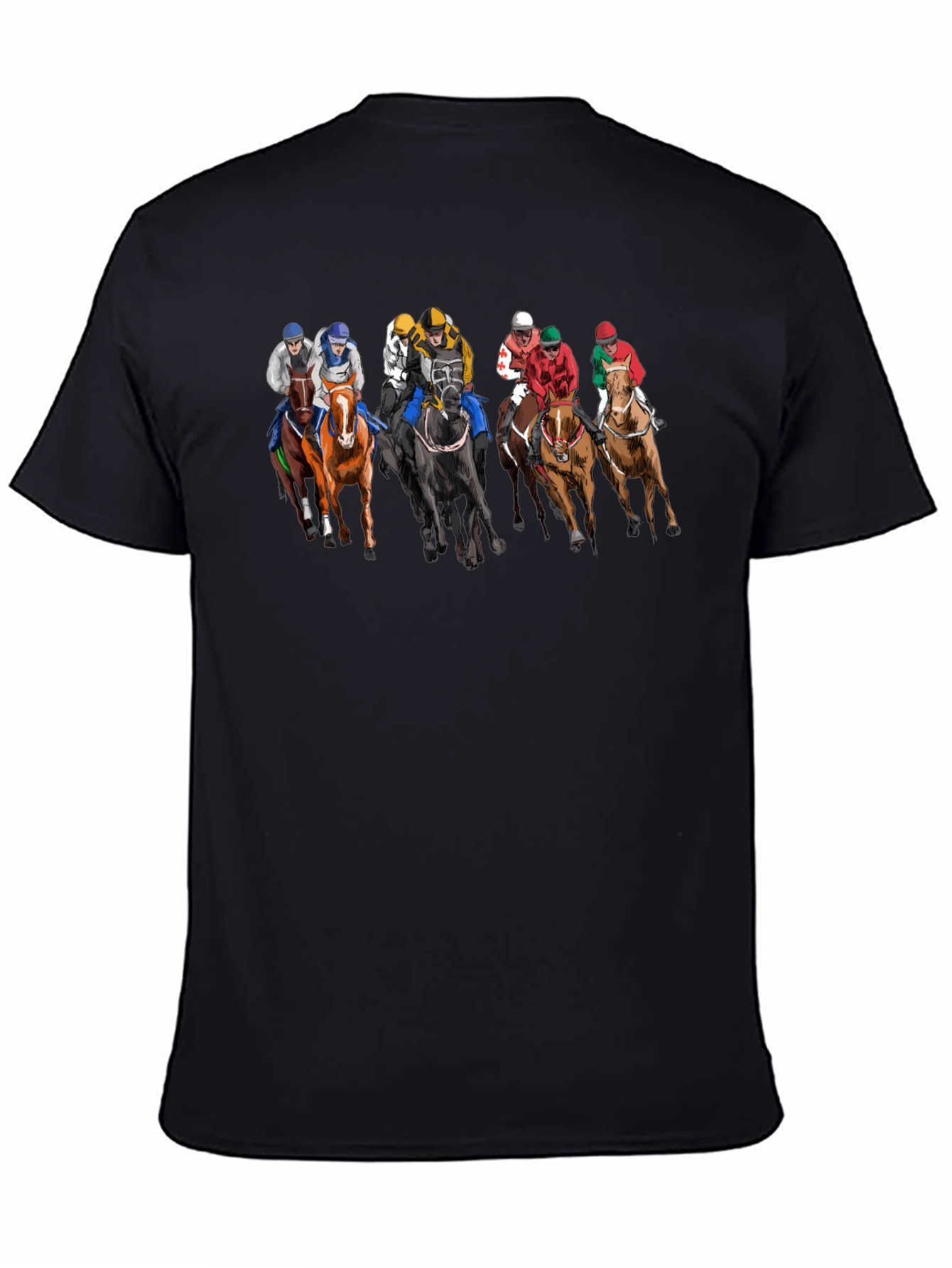 Black Horse Racing Tee - Black Cotton Graphic Print T-Shirt view 4