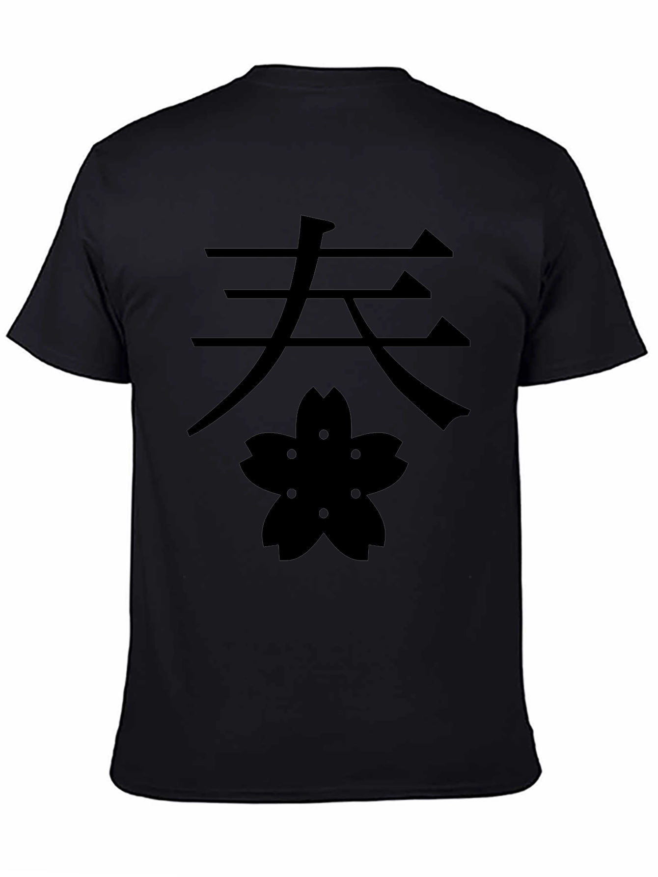 Black Kanji & Blossom Graphic Tee - Black Cotton T-Shirt view 4