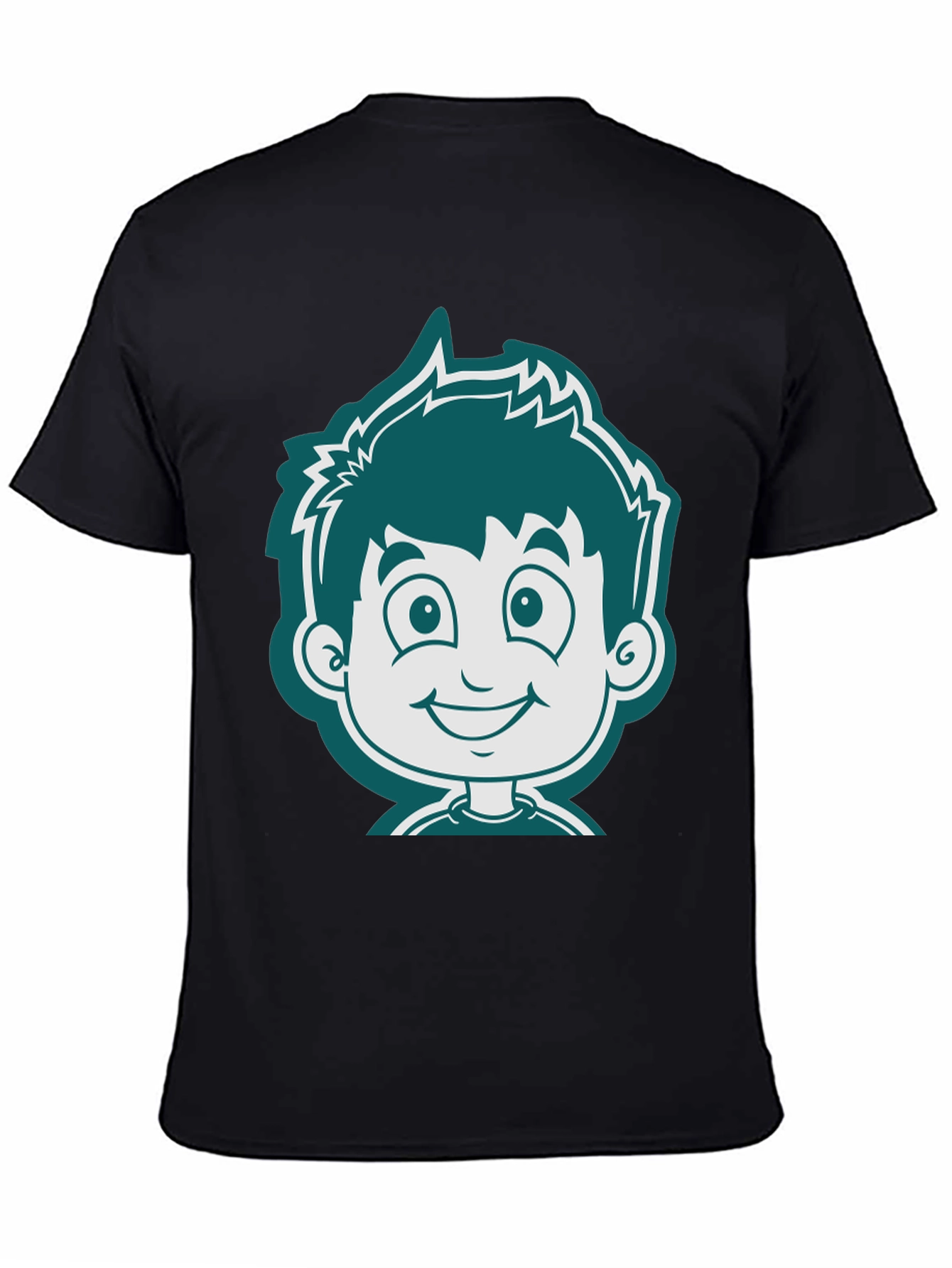 Black Cartoon Boy Graphic Tee - Black Cotton T-Shirt view 4