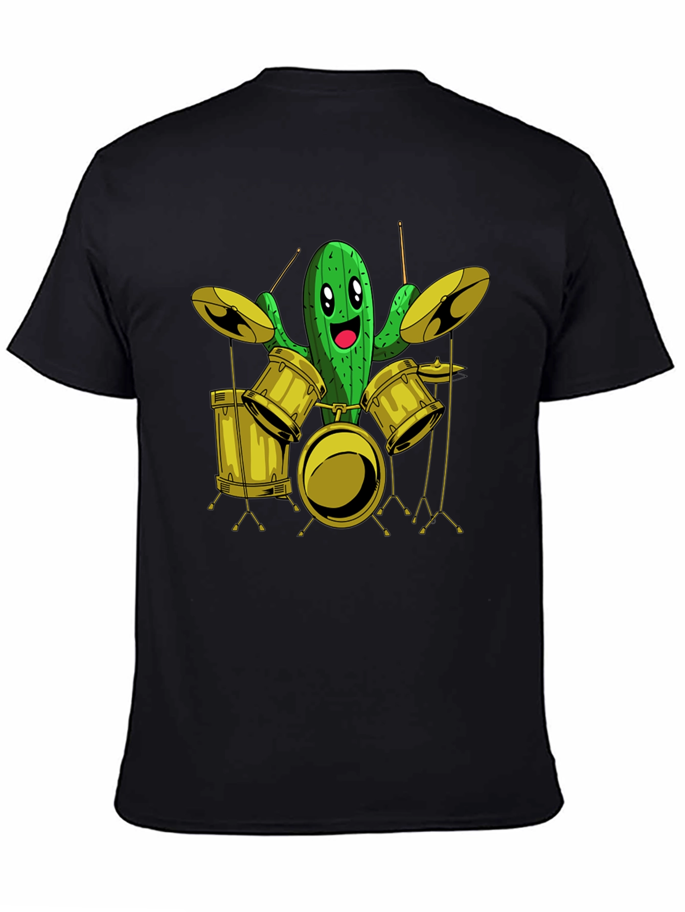 Black Cactus Drummer Graphic Tee - Black Cotton T-Shirt view 4