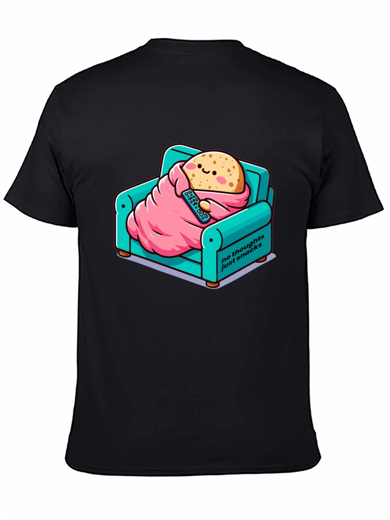 Black Snack Time T-Shirt: Cartoon Potato on Couch view 4