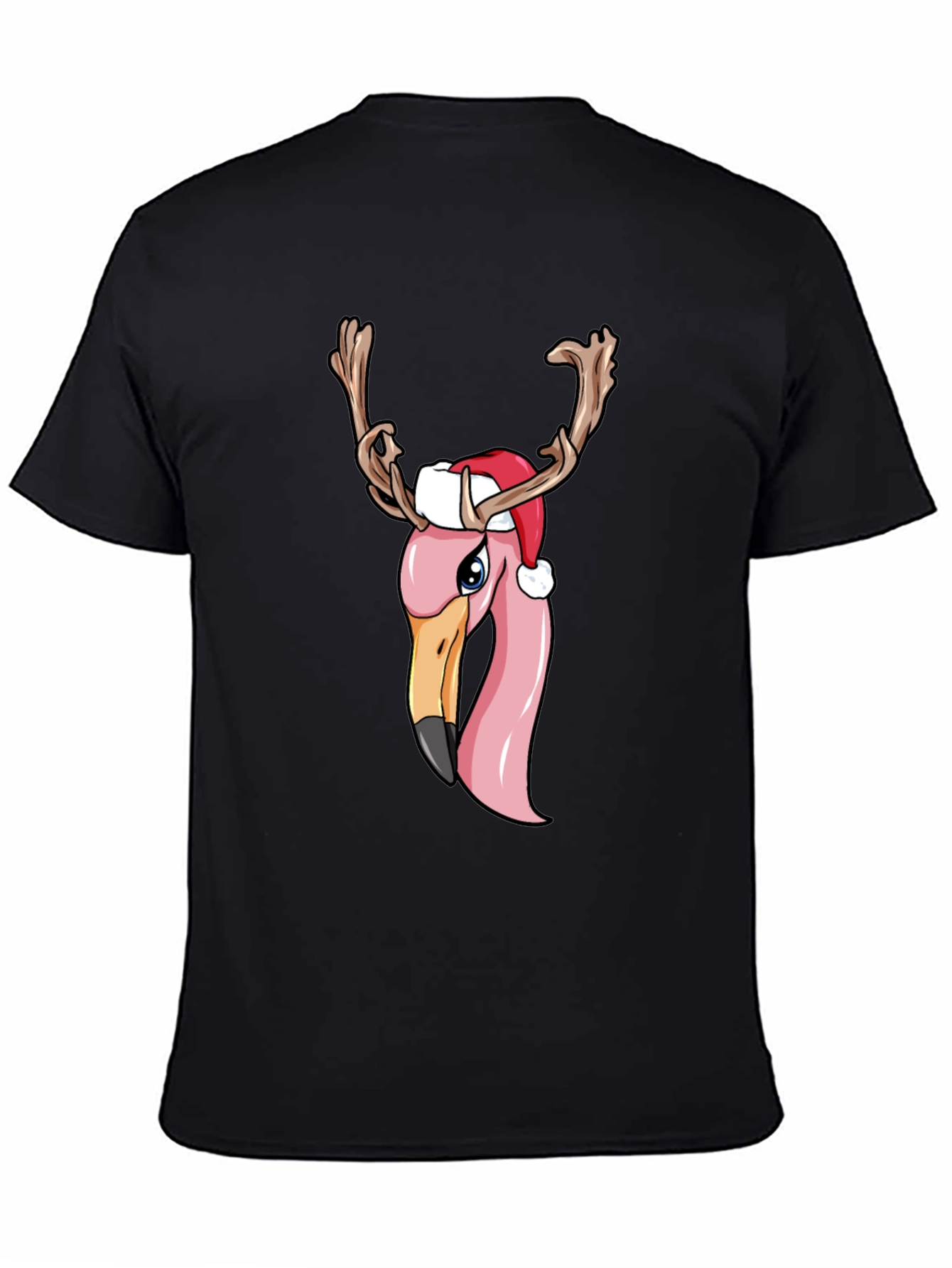 Black Festive Flamingo Christmas T-Shirt view 4
