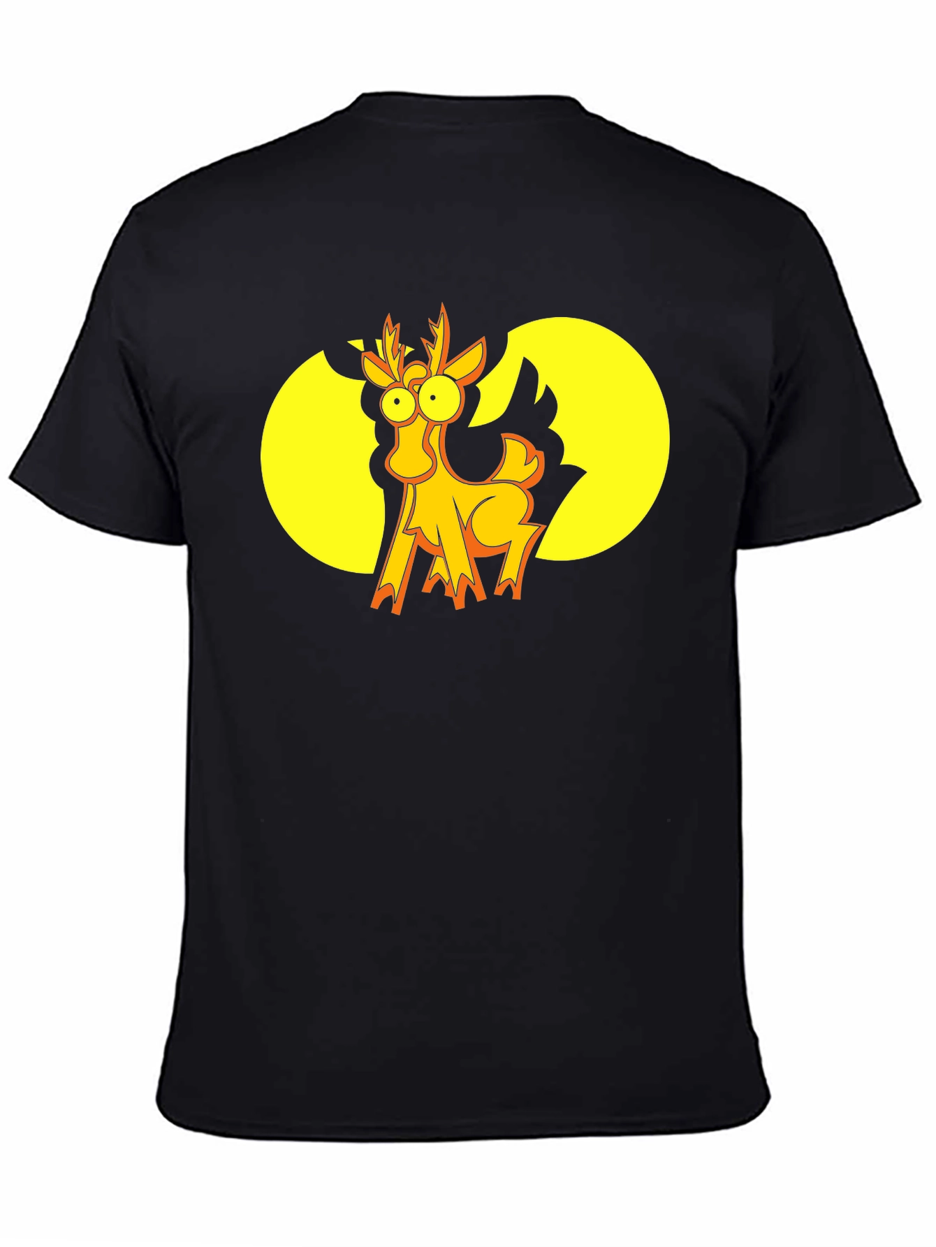 Black Funny Cartoon Deer Graphic T-Shirt - Black view 4