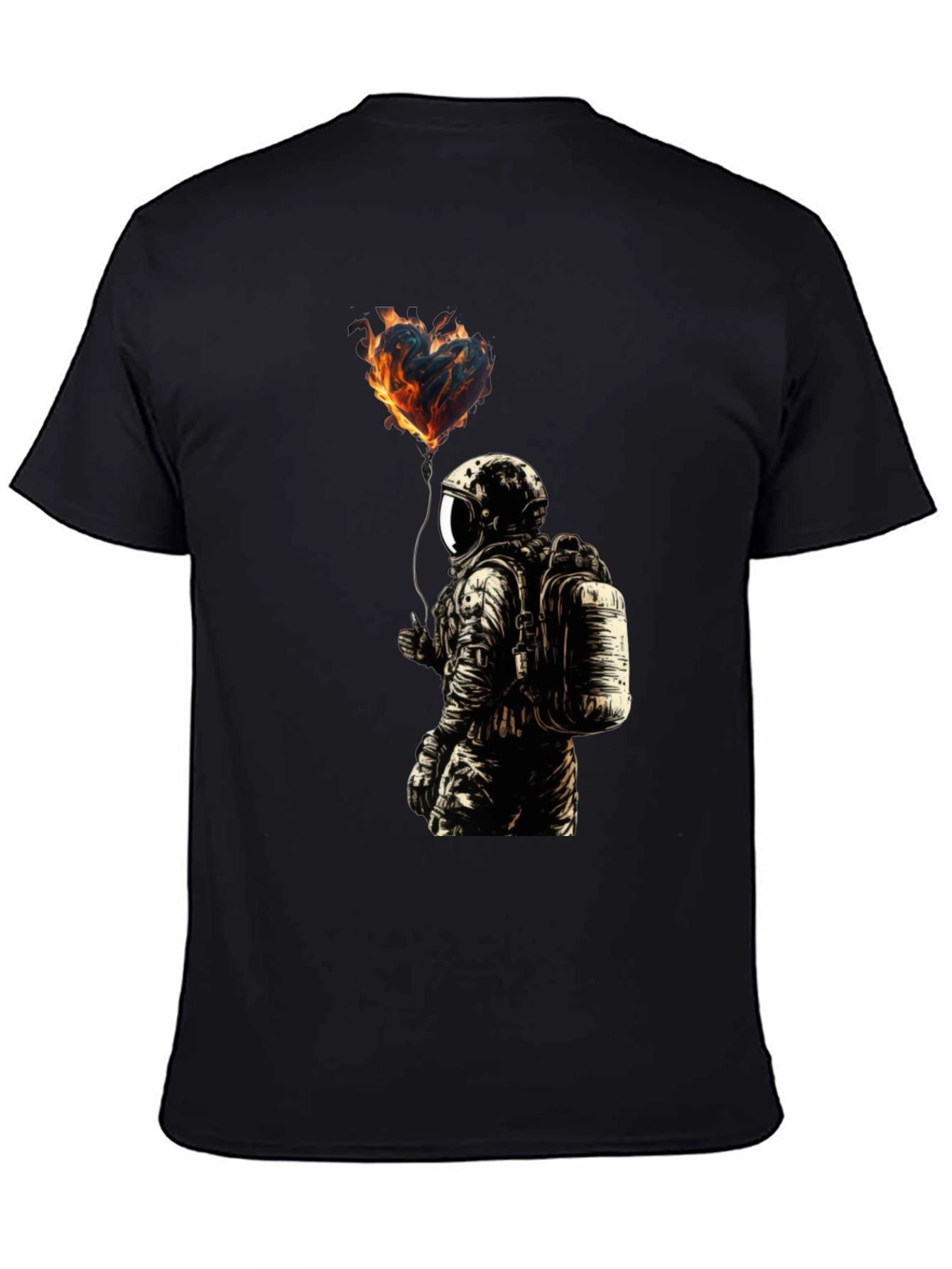 Black Flaming Heart Astronaut Graphic Tee - Black view 4