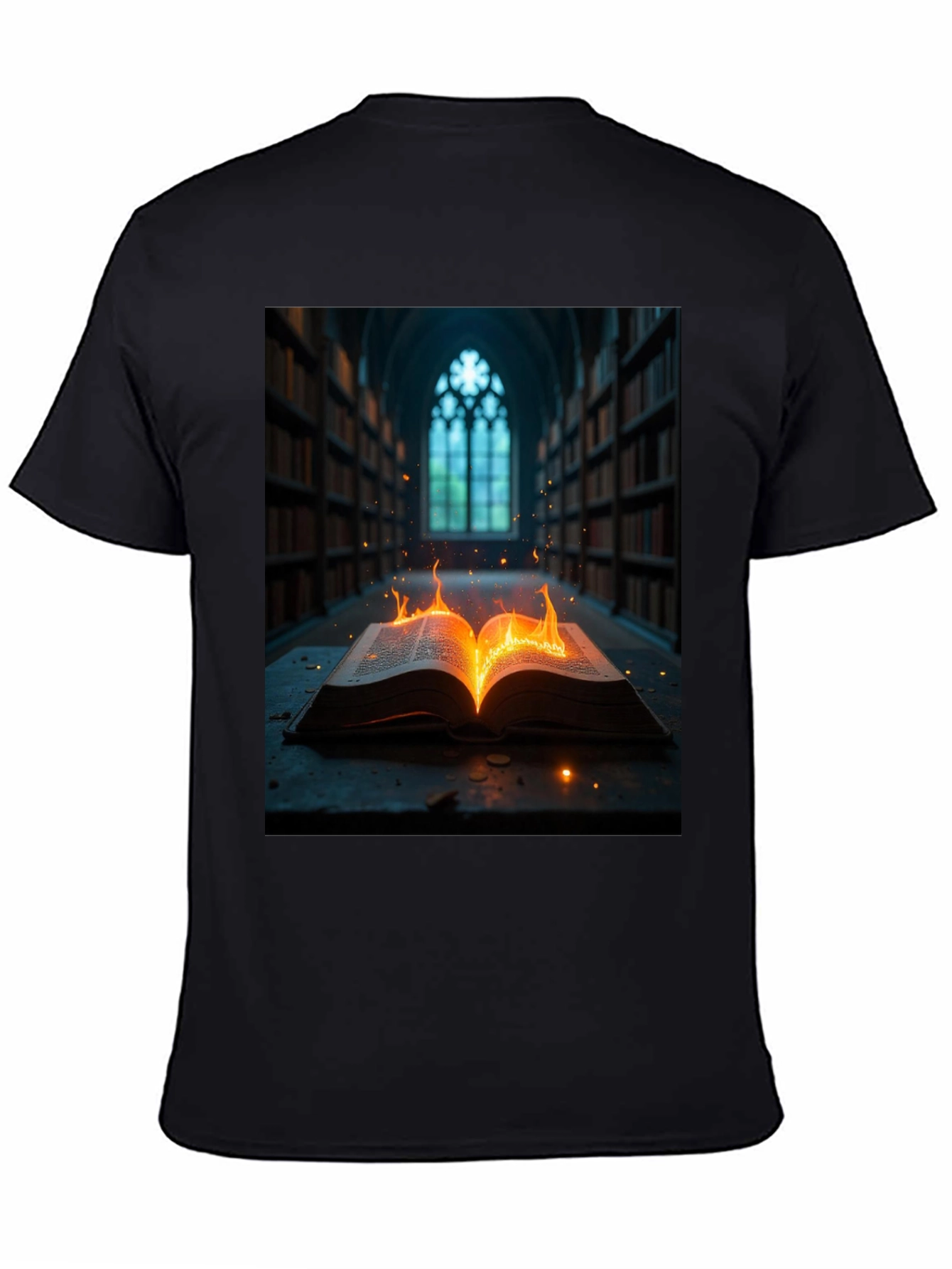 Black Mystical Burning Book Graphic Tee view 4
