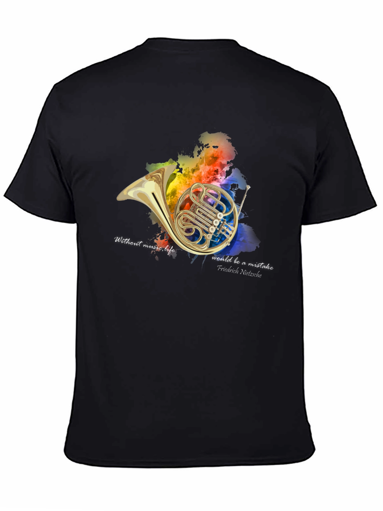 Black French Horn Music Lover T-Shirt view 4