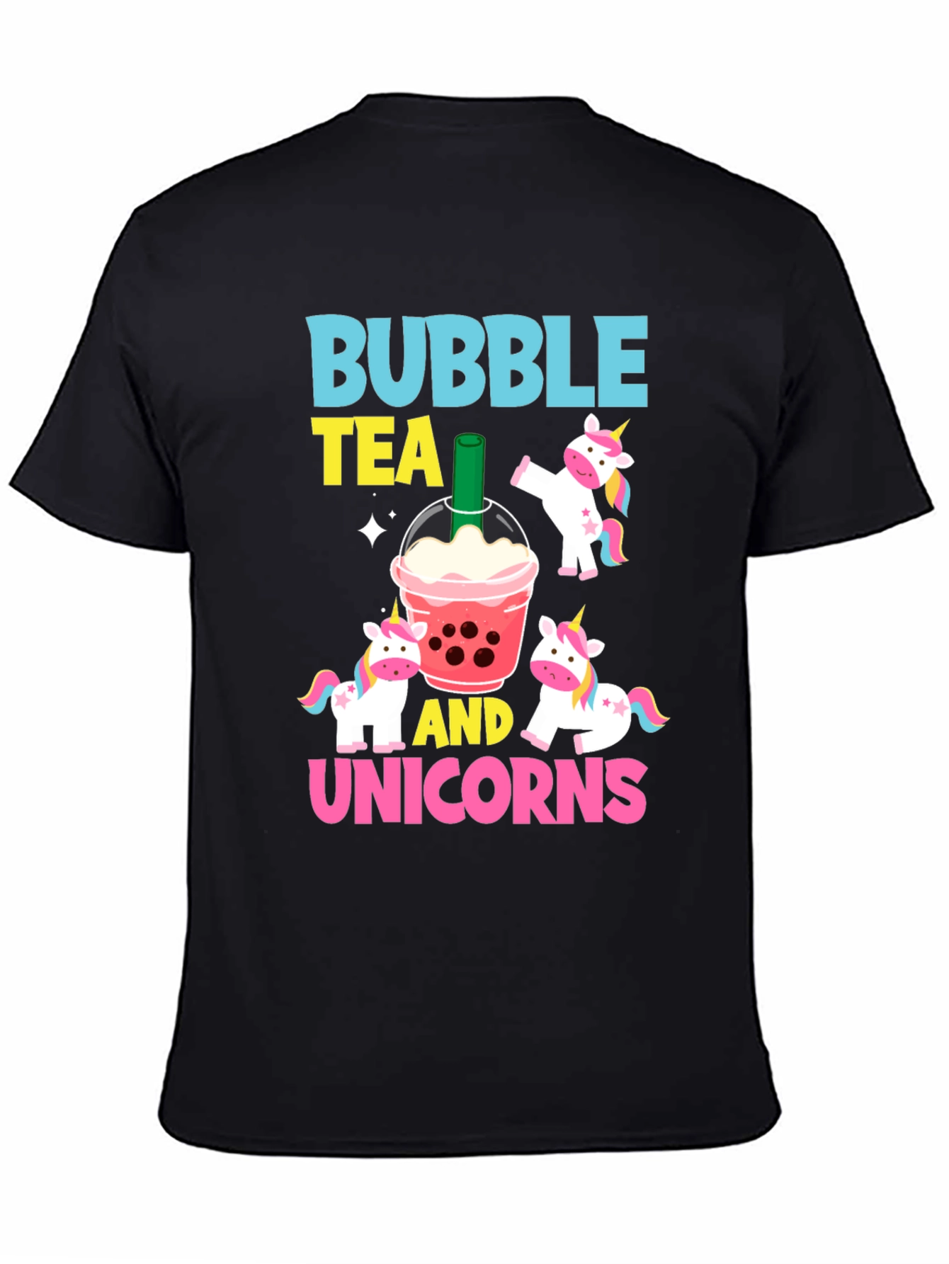 Black Bubble Tea & Unicorns Graphic Tee view 4