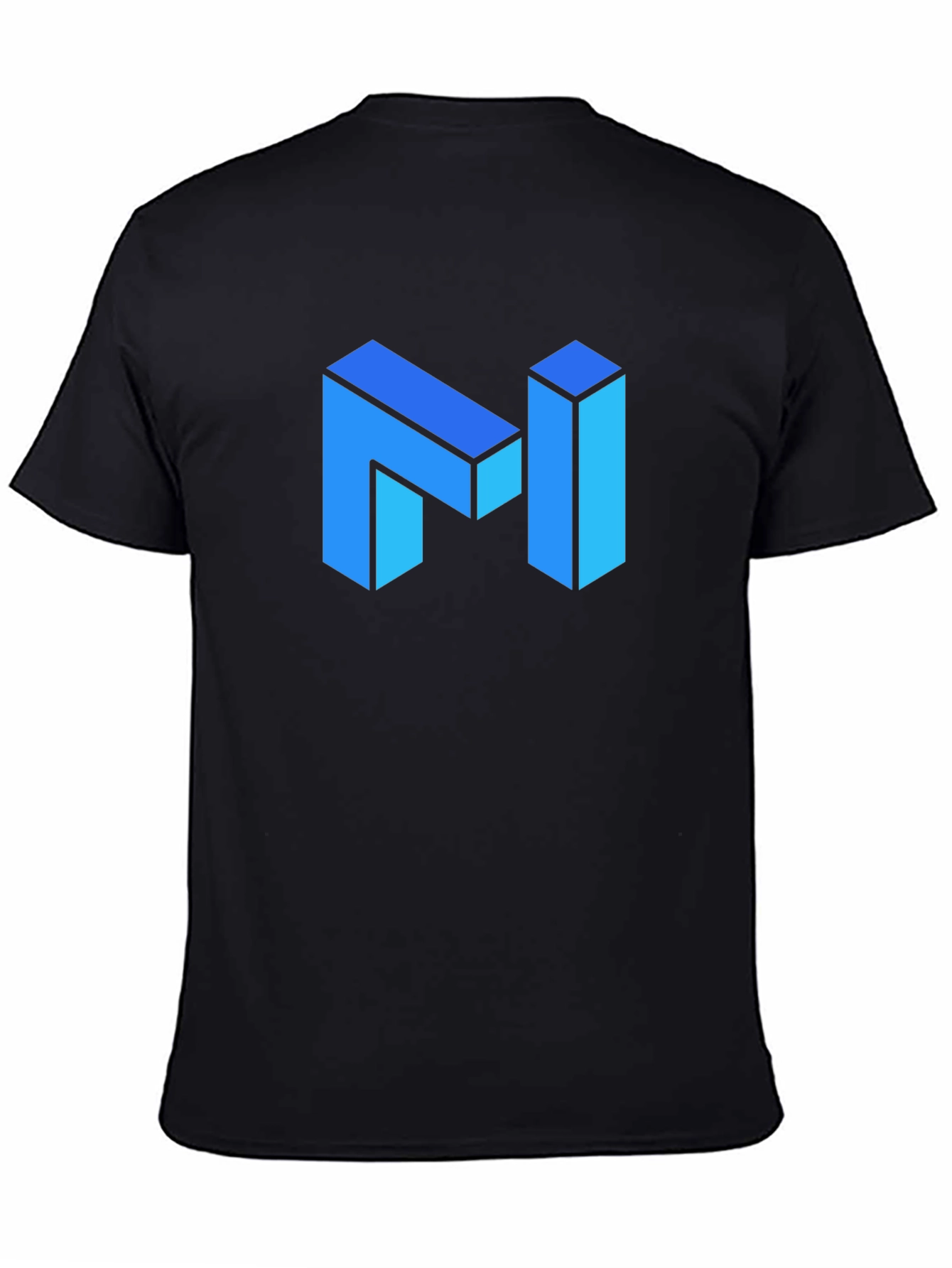 Black Modern Blue Isometric "N" Letter Black T-Shirt view 4