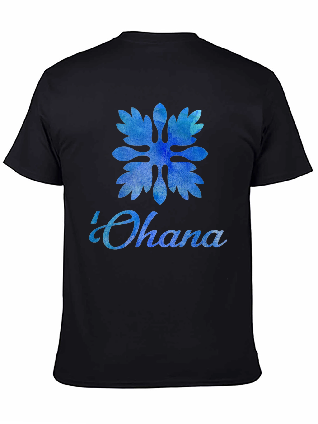 Black Ohana Blue Floral T-Shirt - Family Means Everything view 4