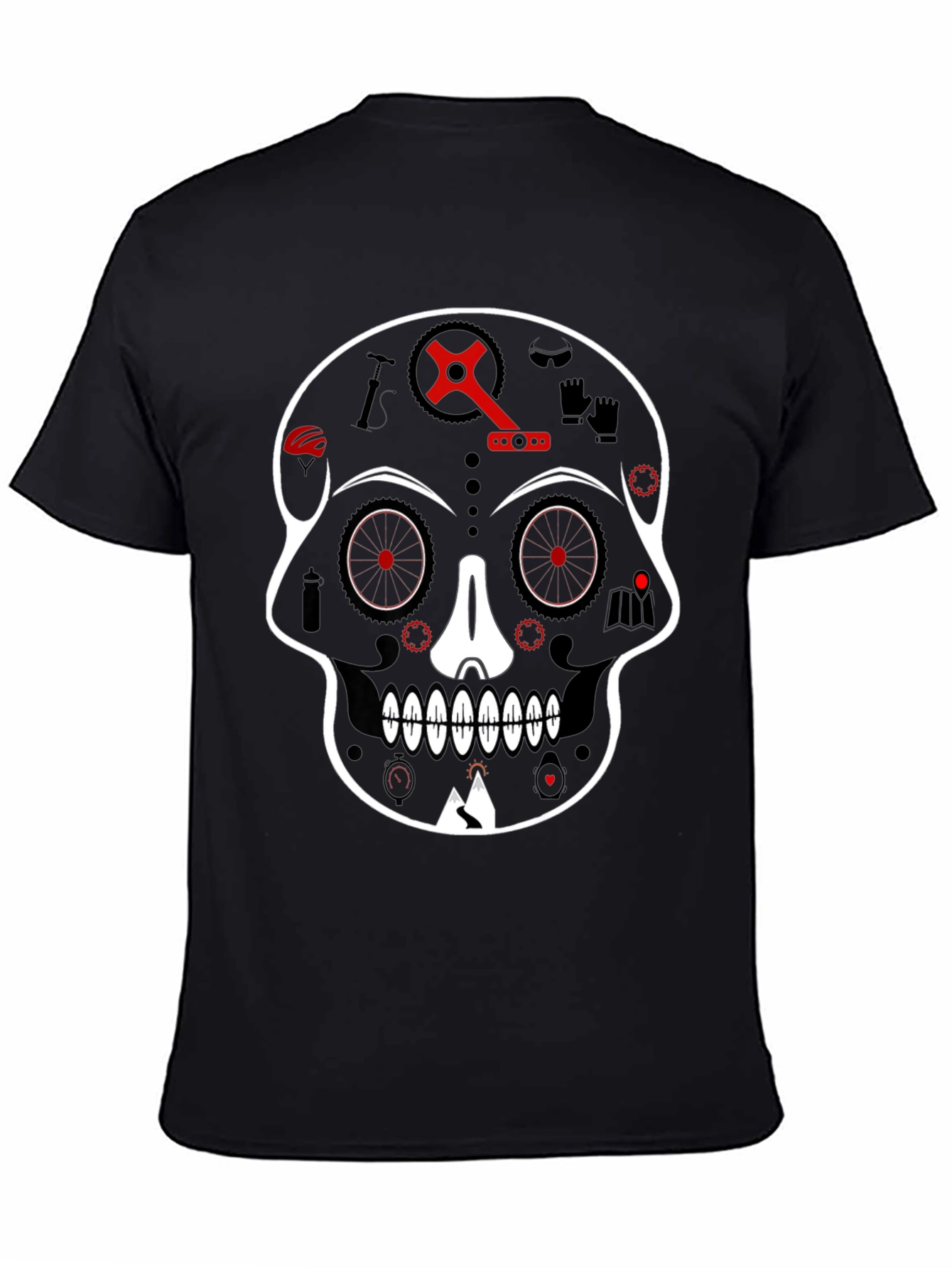 Black Skull Bicycle Graphic Tee - Cool Biker T-Shirt view 4