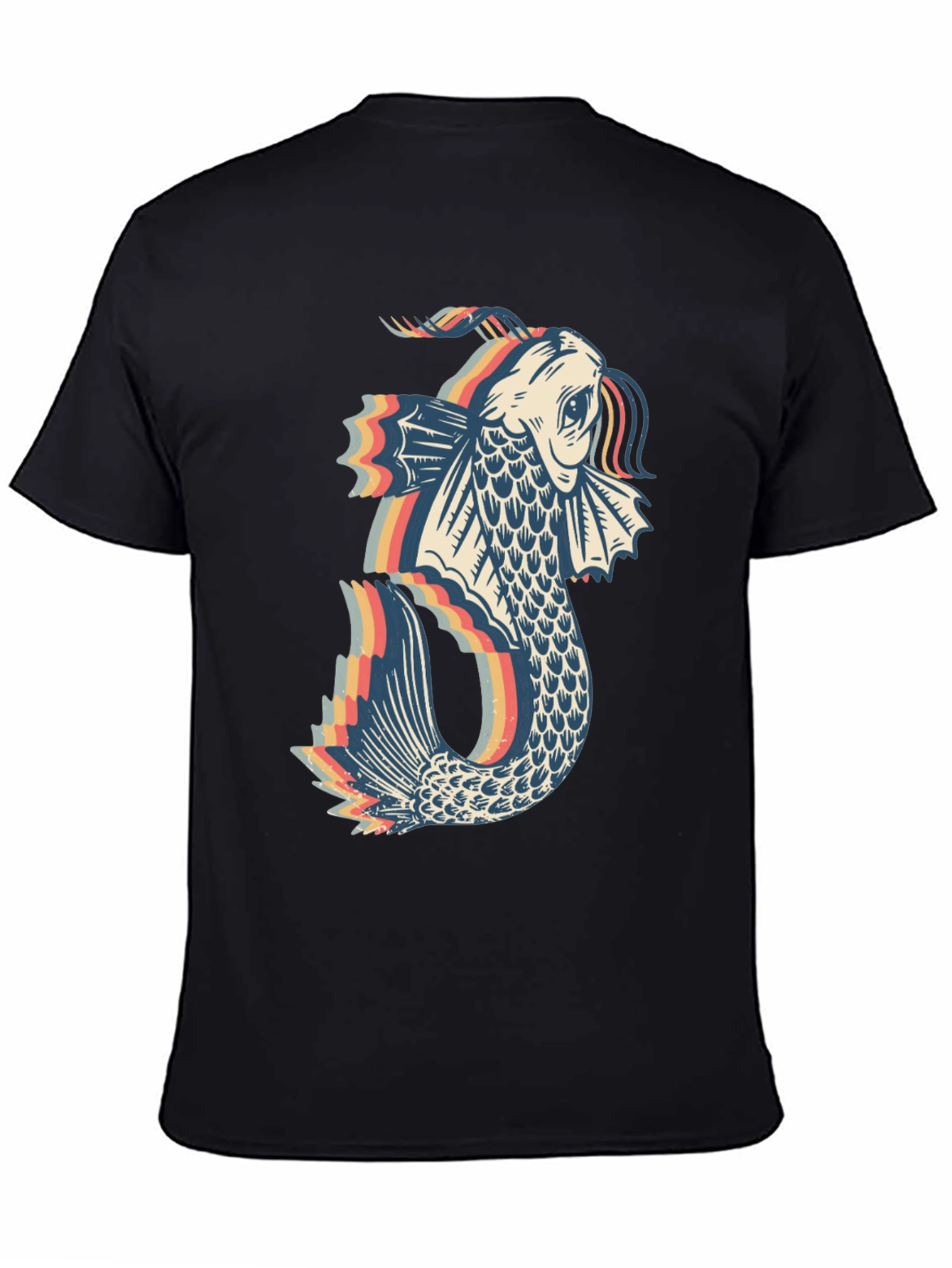 Black Retro Koi Fish Graphic Tee - Black Cotton Blend view 4
