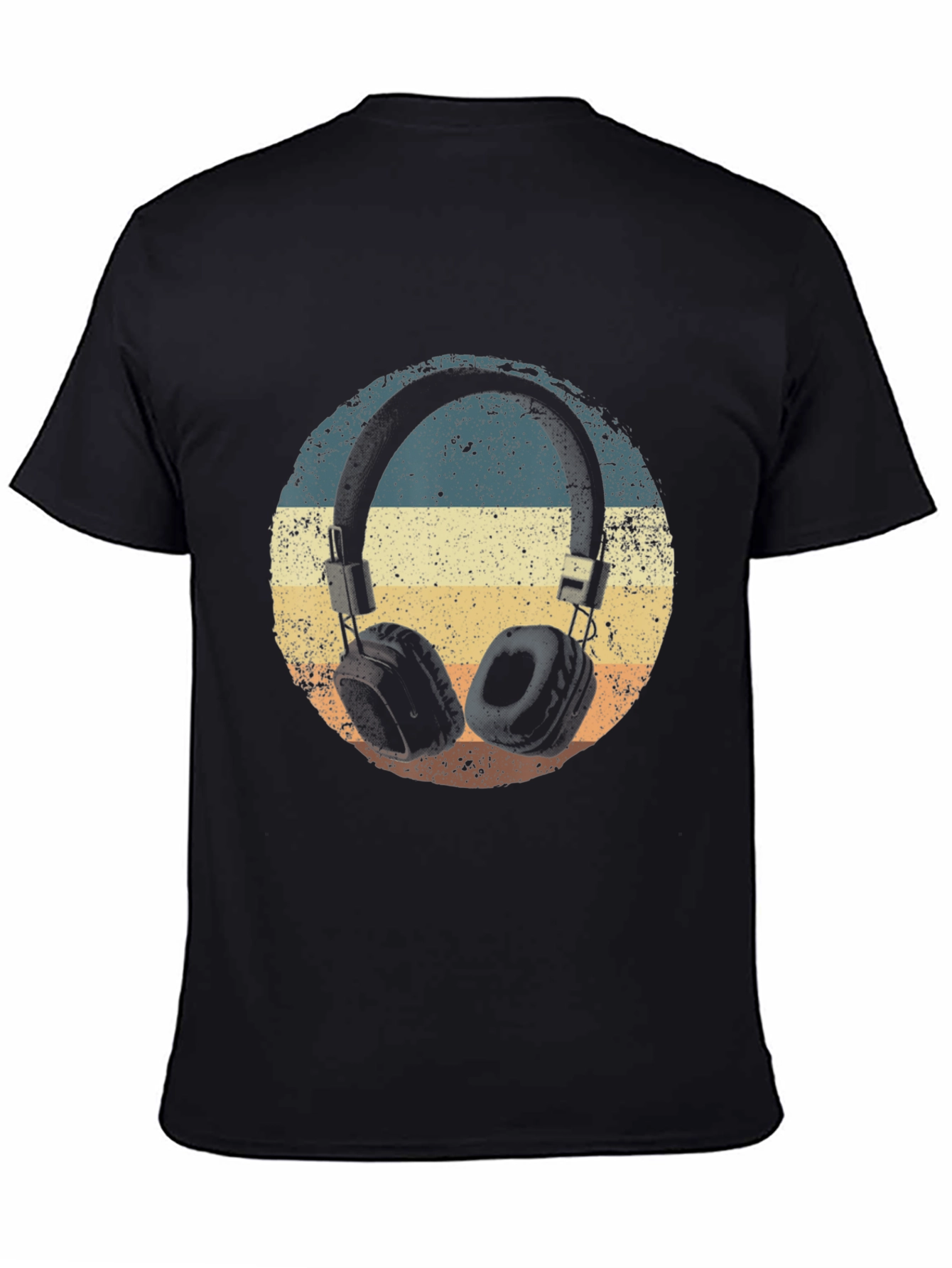 Black Retro Headphones T-Shirt - Vintage Style Music Tee view 4