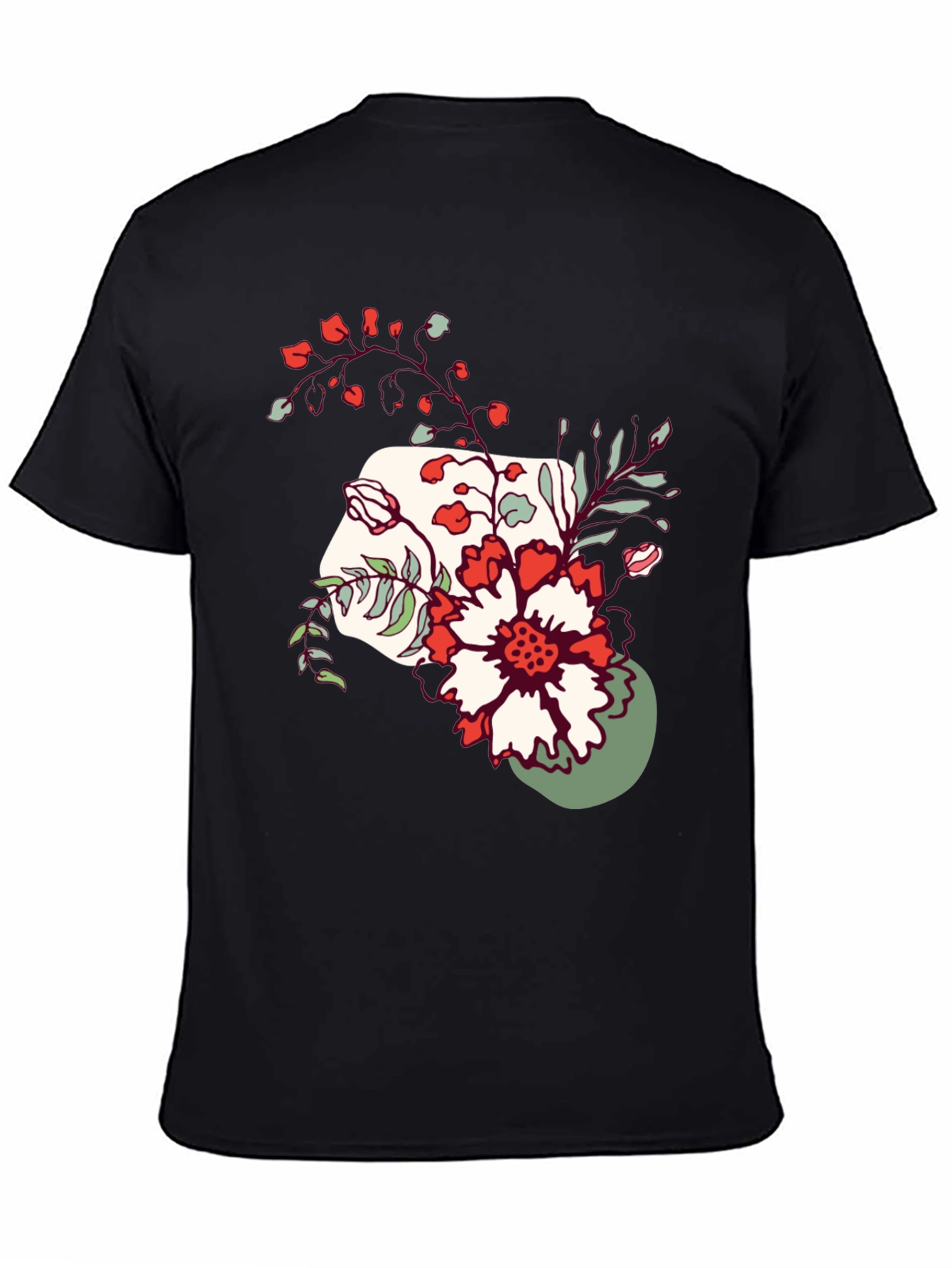 Black Floral Graphic Tee - Men's Casual Black T-Shirt view 4