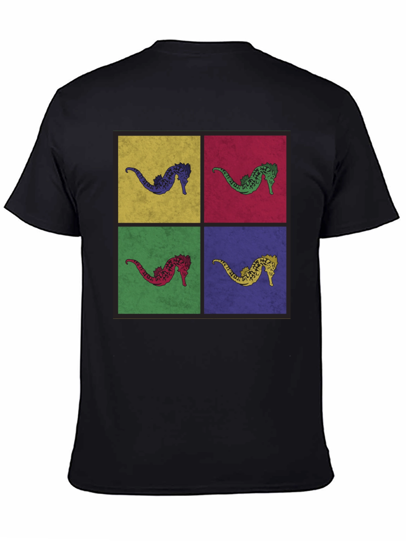 Black Pop Art Seahorse Graphic T-Shirt - Black view 4