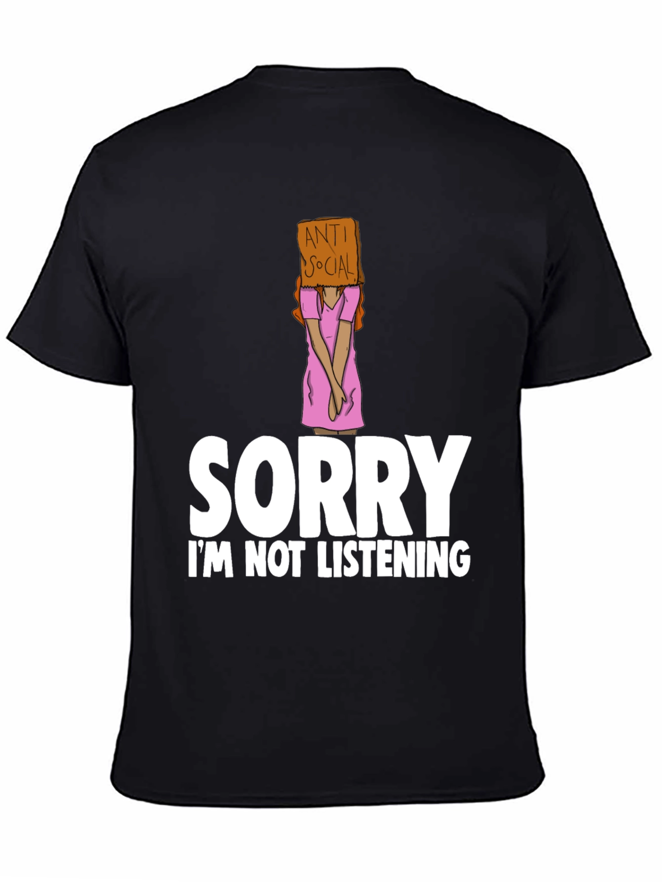 Black Anti-Social Graphic Tee: Sorry Not Listening view 4