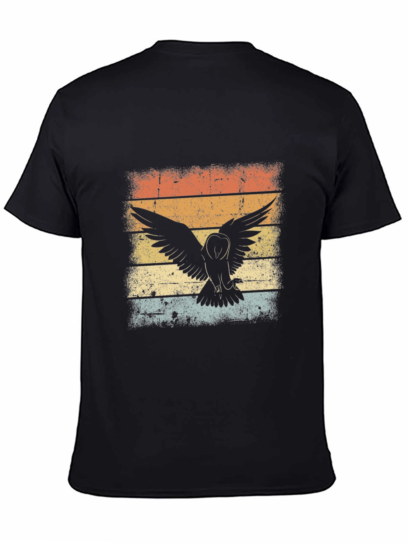 Black Vintage Owl Sunset T-Shirt - Black view 4