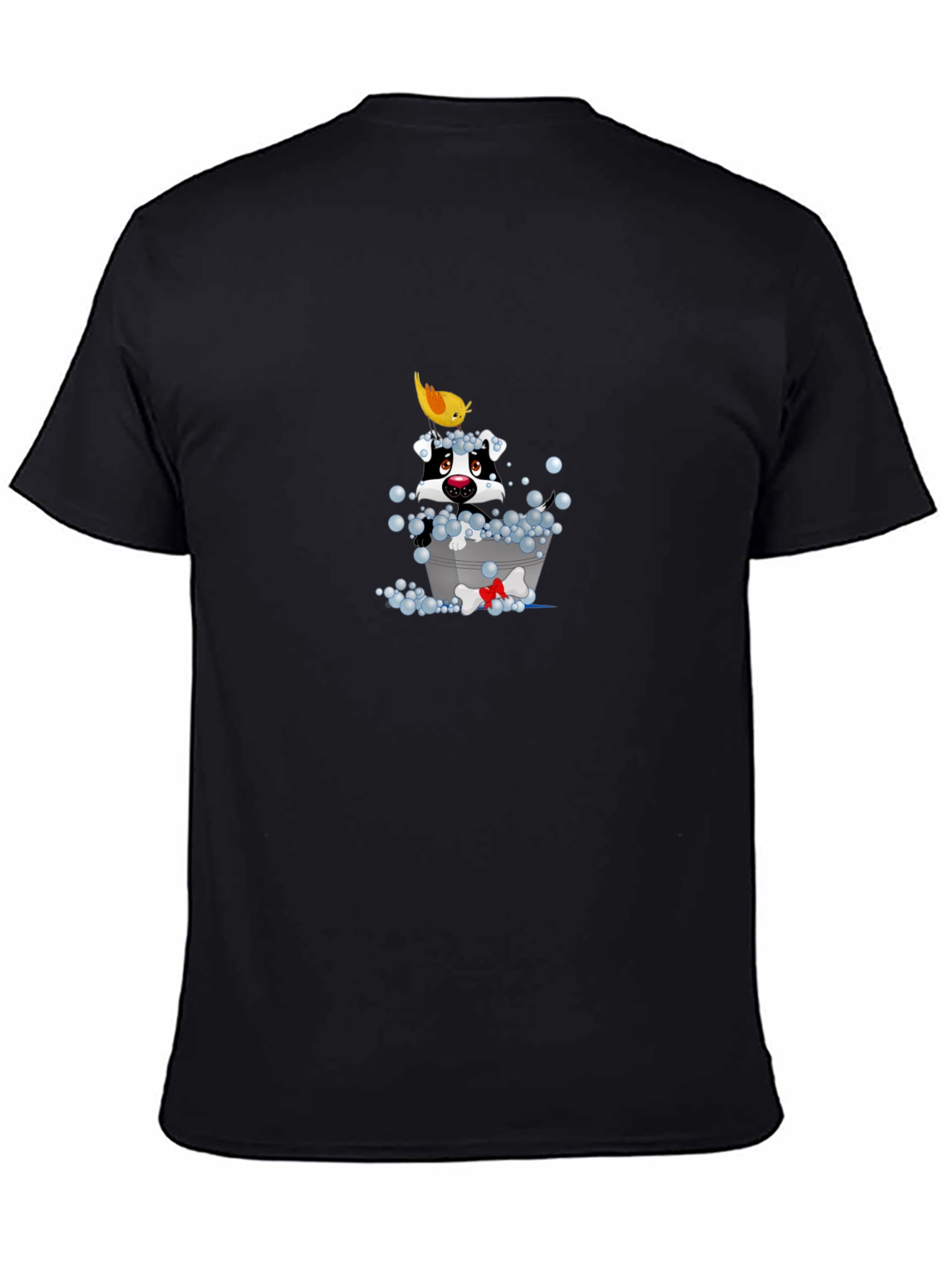 Black Dog in Tub Cartoon T-Shirt - Fun & Unique Design view 4