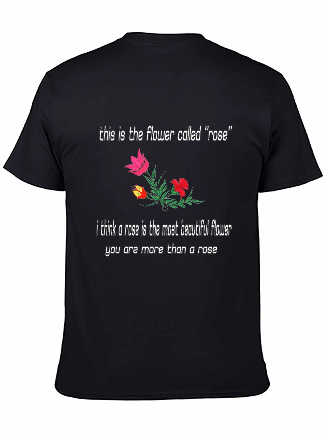 Black Floral Rose T-Shirt: Beautiful Flower Graphic Tee view 4